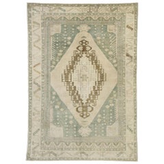 Vintage Turkish Oushak Rug with Arts & Crafts Cottage Style