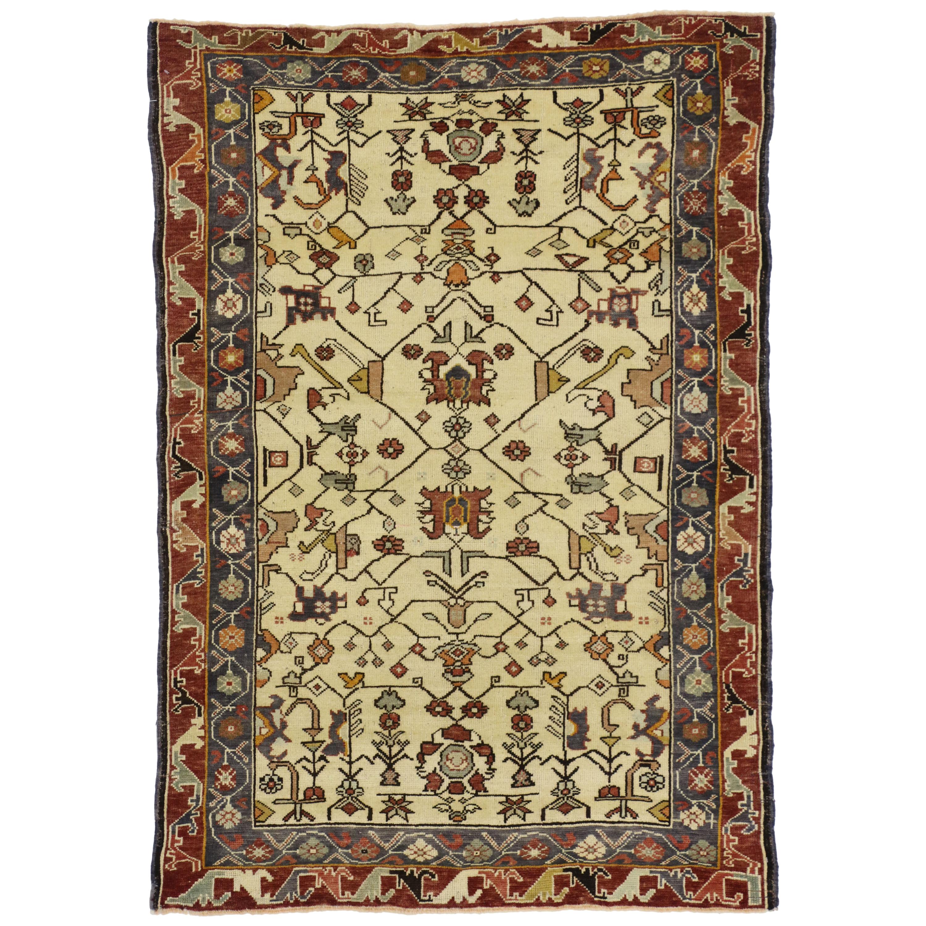 Vintage Turkish Oushak Rug with Arts & Crafts Style, Entry or Foyer Accent Rug For Sale