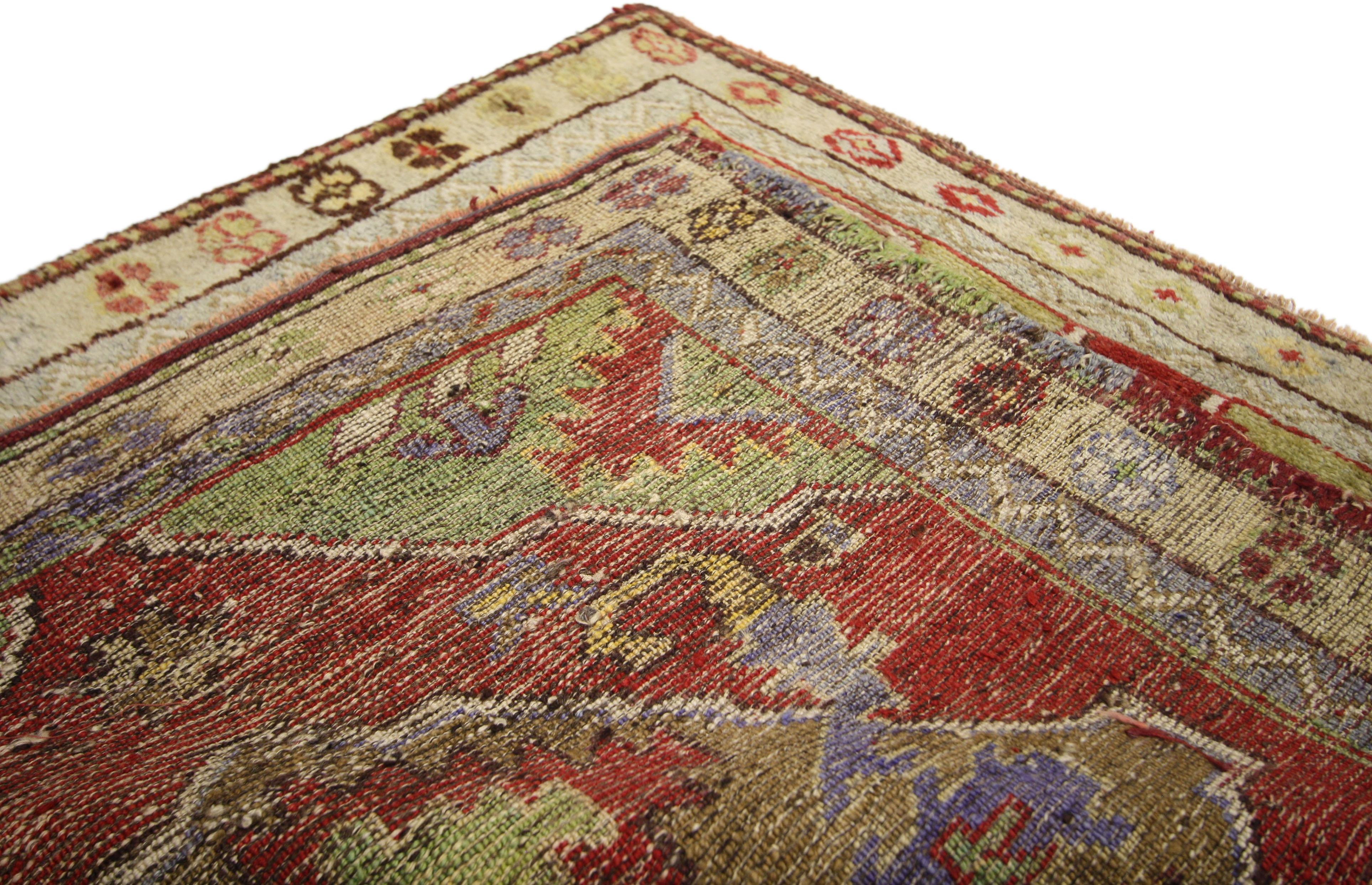 20th Century Vintage Turkish Oushak Rug with Baroque Style, Small Square Accent Rug For Sale