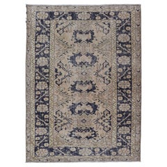 Vintage Turkish Oushak Rug with Beige and Navy Blue Accents 3'9 x 5'6