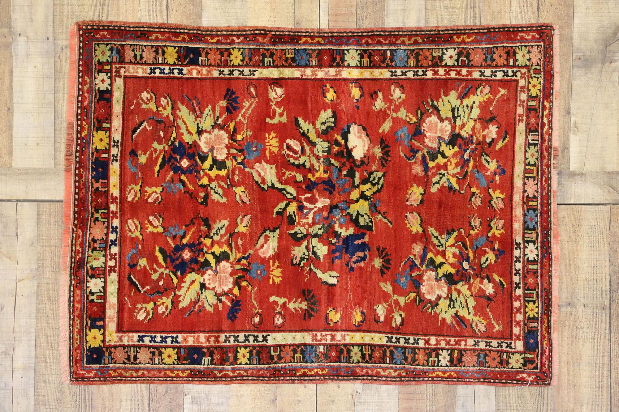 Wool Vintage Turkish Oushak Rug with Bessarabian Floral Chintz Style