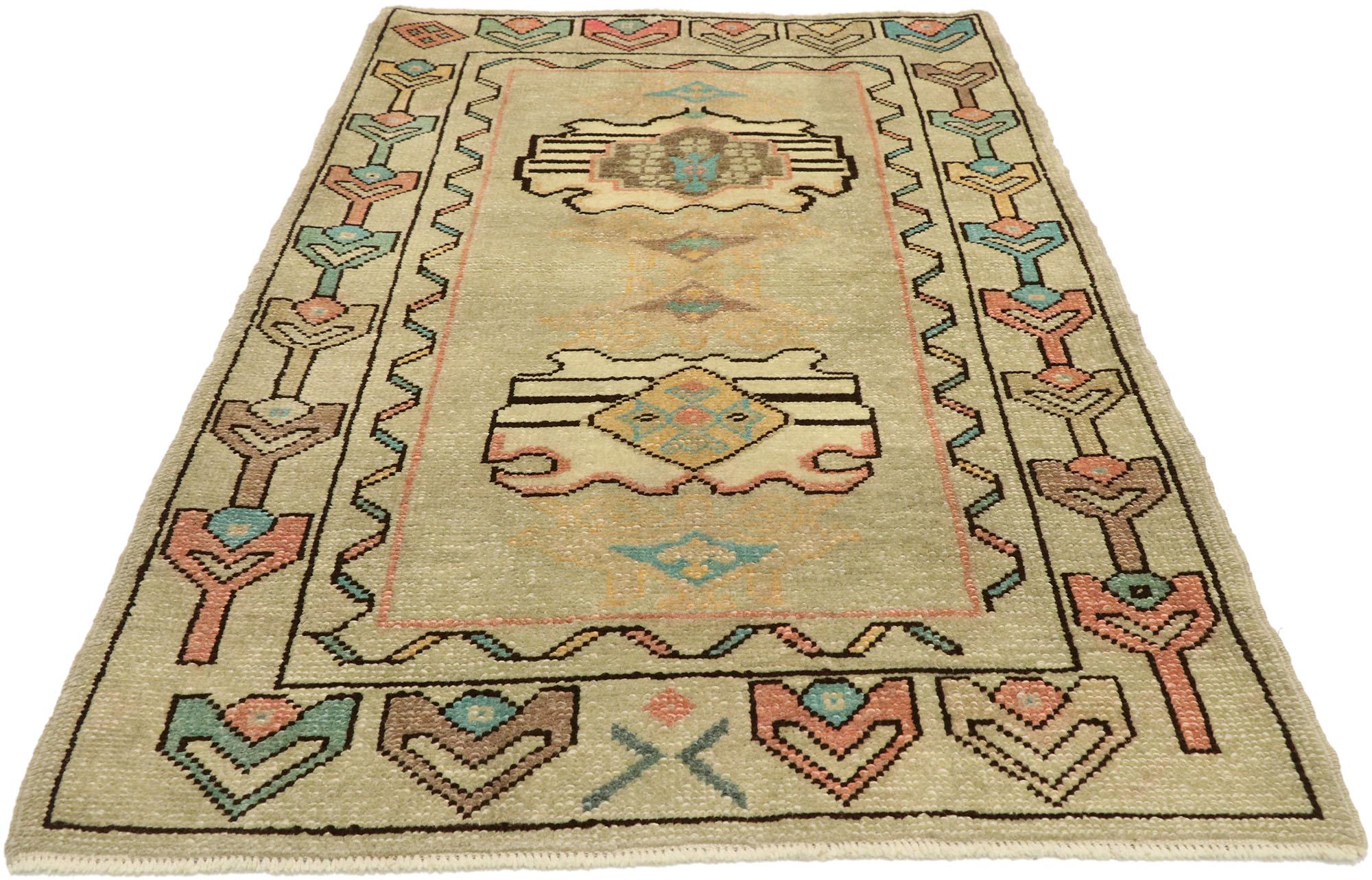 Hand-Knotted Vintage Turkish Oushak Rug with Bohemian Swedish Gustavian Farmhouse Style For Sale