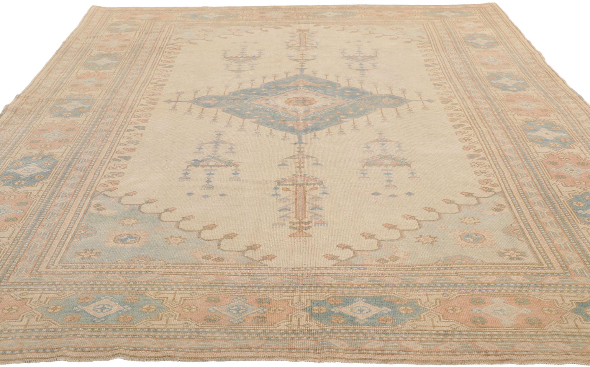 Hand-Knotted Vintage Turkish Oushak Rug with Boho Tribal Style For Sale