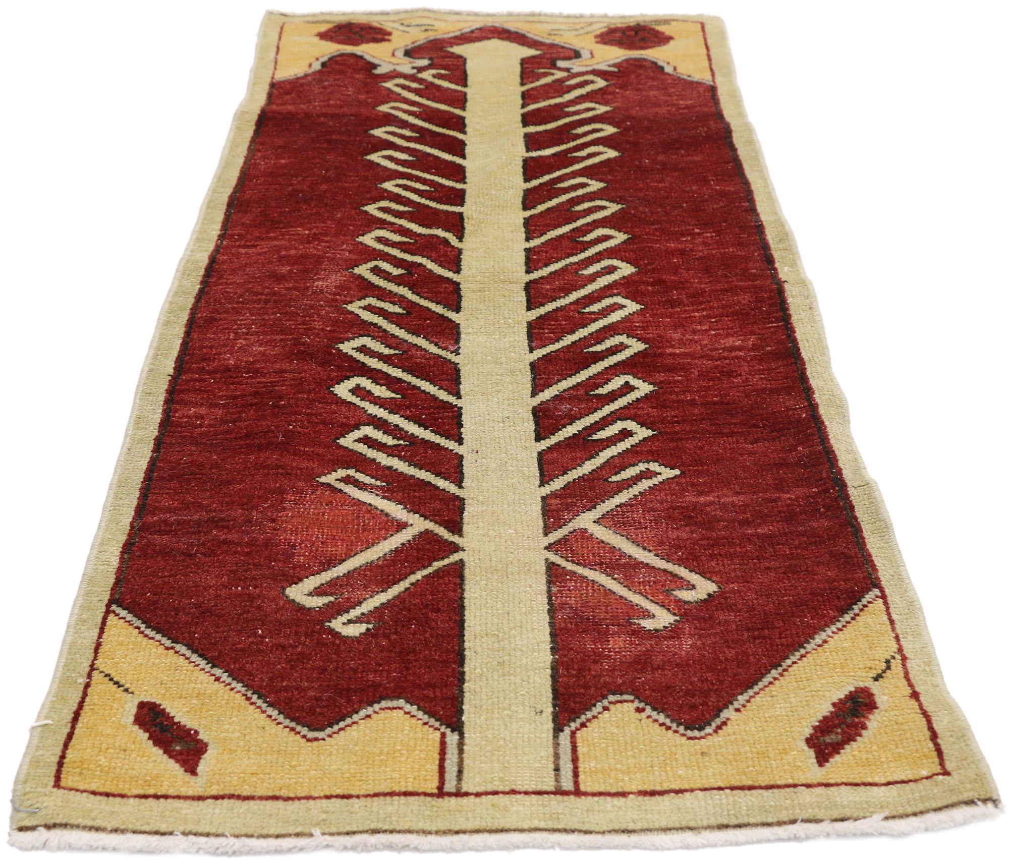 Hand-Knotted Vintage Turkish Oushak Rug with Boho Tribal Style, Prayer Rug For Sale