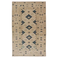 Vintage Turkish Oushak Rug with Bold Geometric Diamond Motifs 4'2 x 7'1