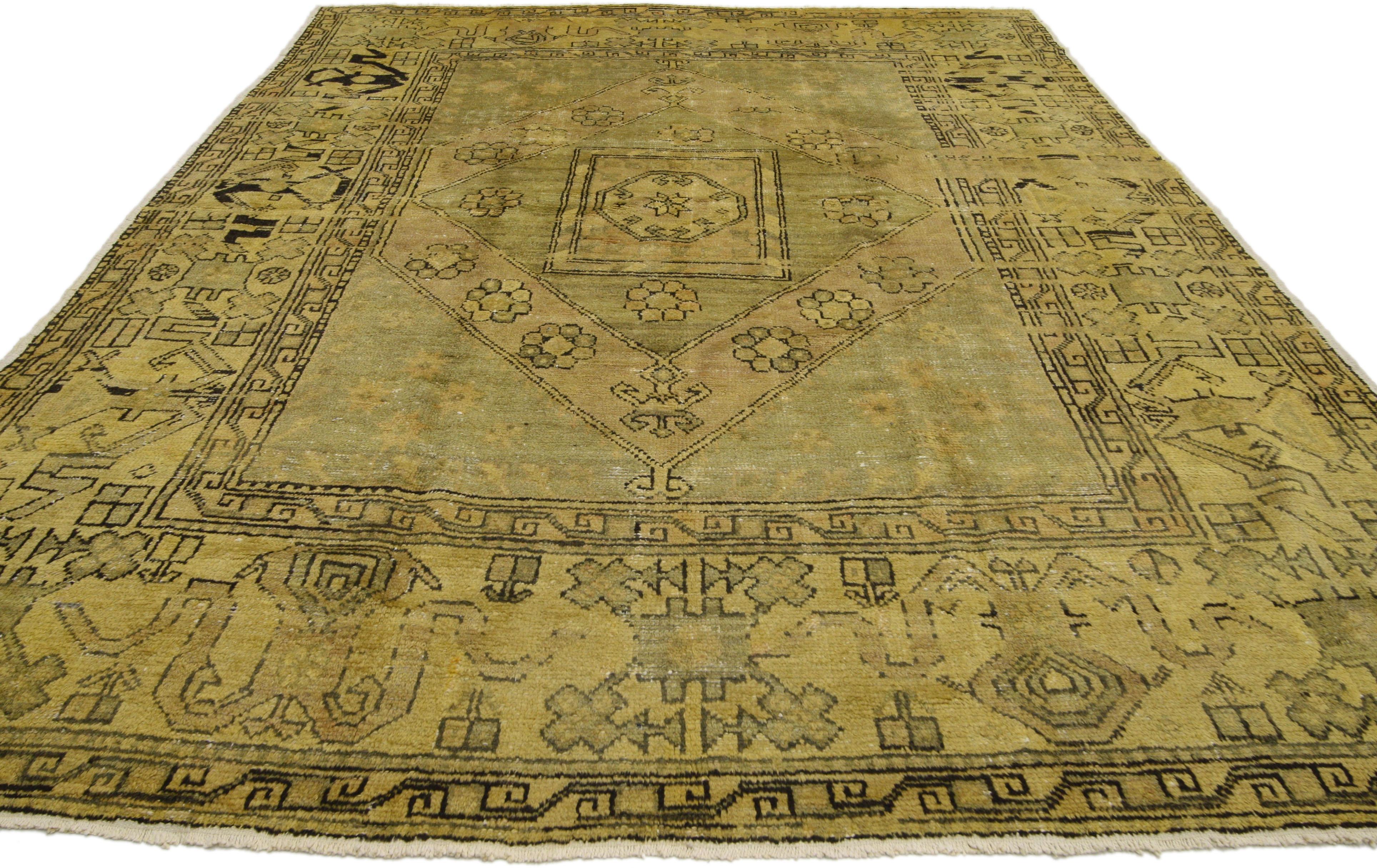 Post-Modern Vintage Turkish Oushak Rug with Bungalow Craftsman Style For Sale