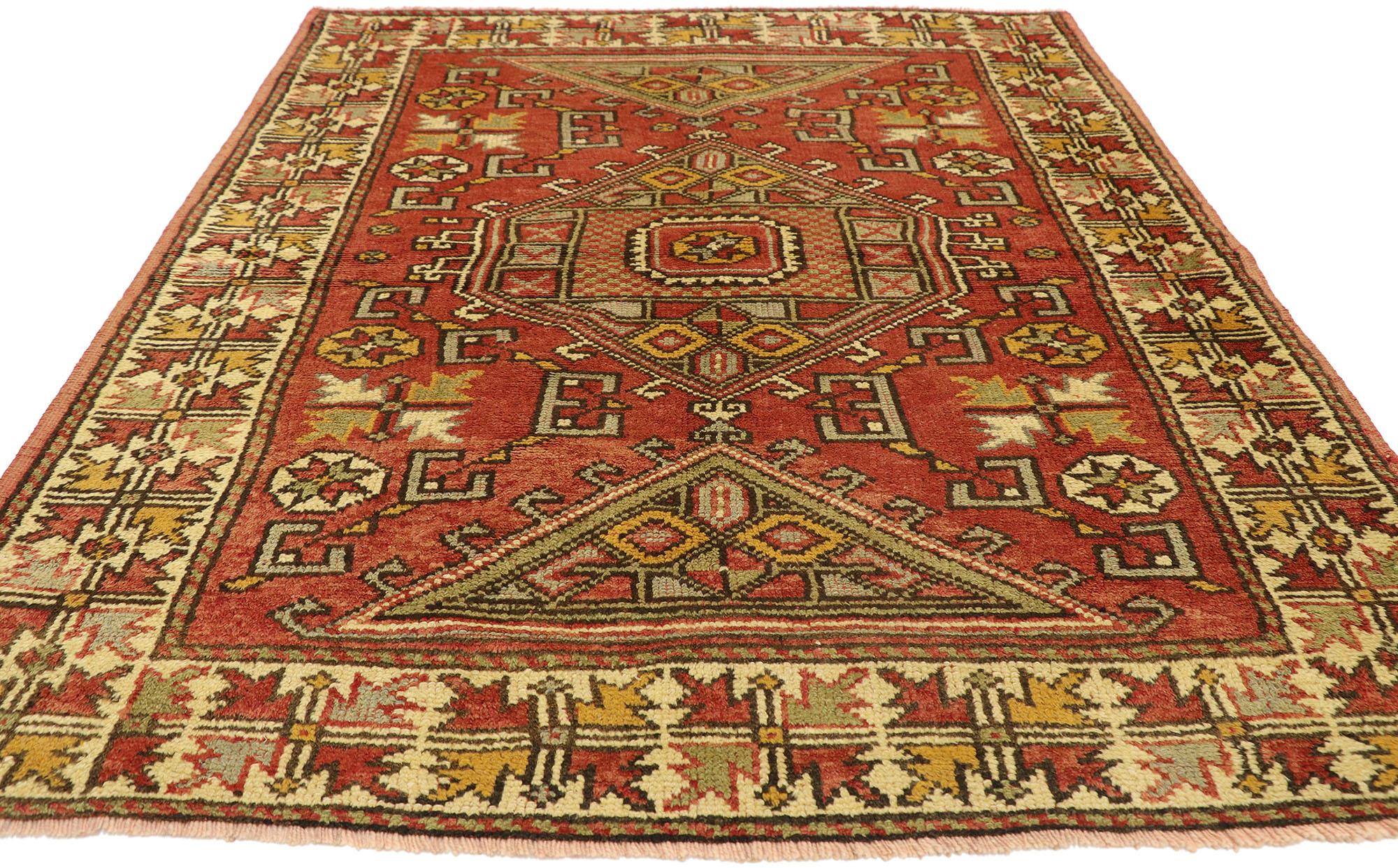 Hand-Knotted Vintage Turkish Oushak Rug with Bungalow Style For Sale