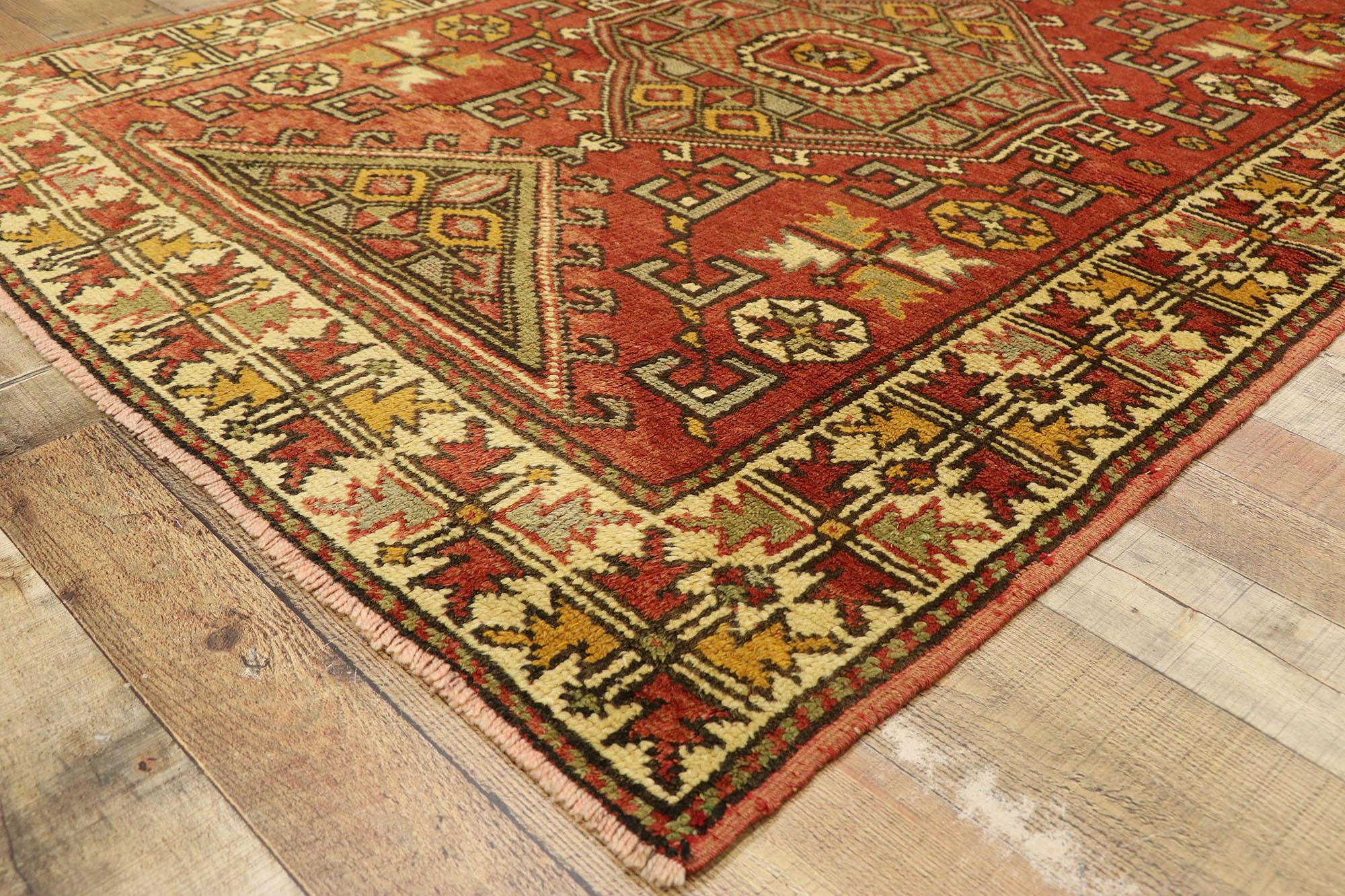 Wool Vintage Turkish Oushak Rug with Bungalow Style For Sale