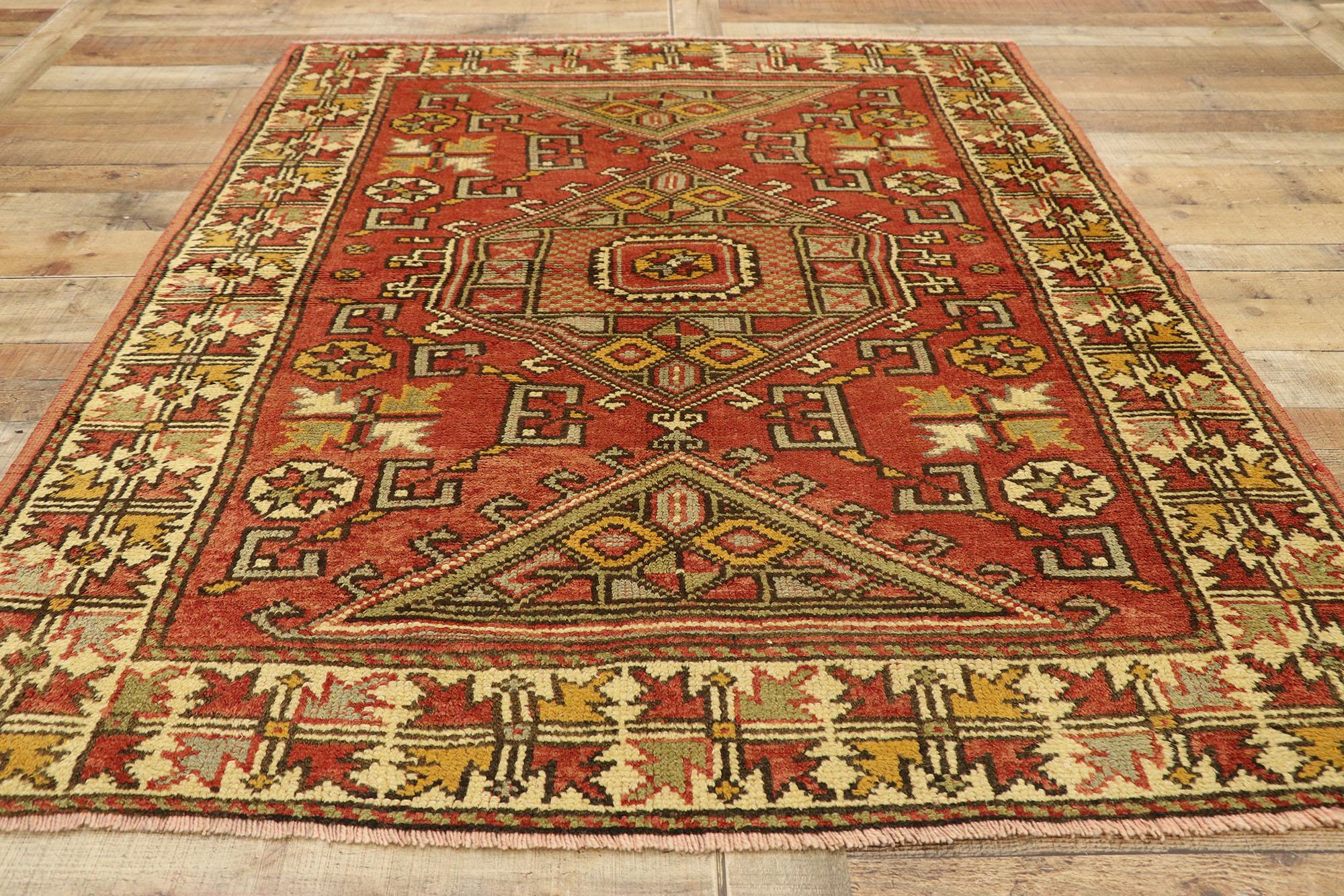 Vintage Turkish Oushak Rug with Bungalow Style For Sale 1