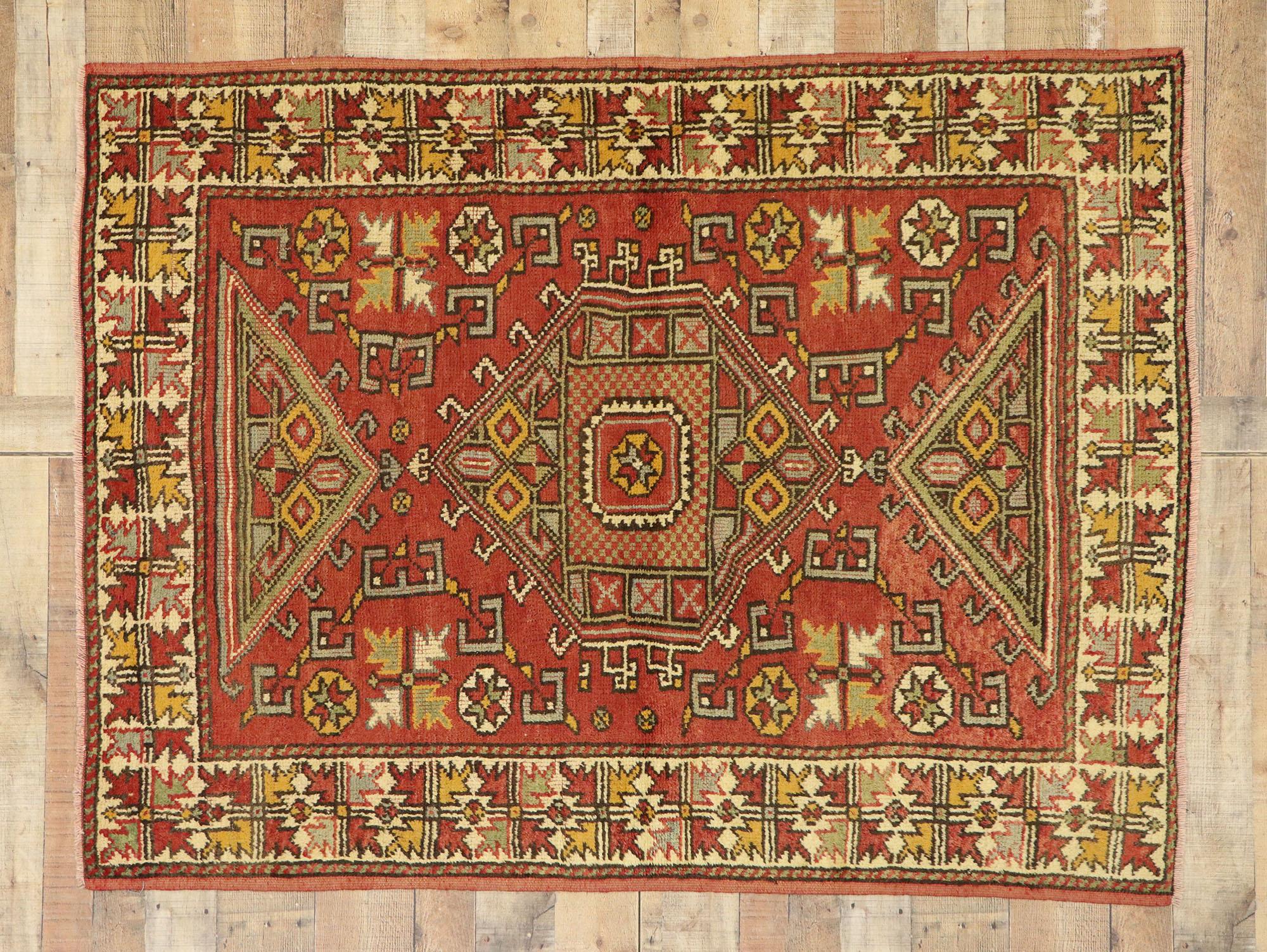 Vintage Turkish Oushak Rug with Bungalow Style For Sale 2