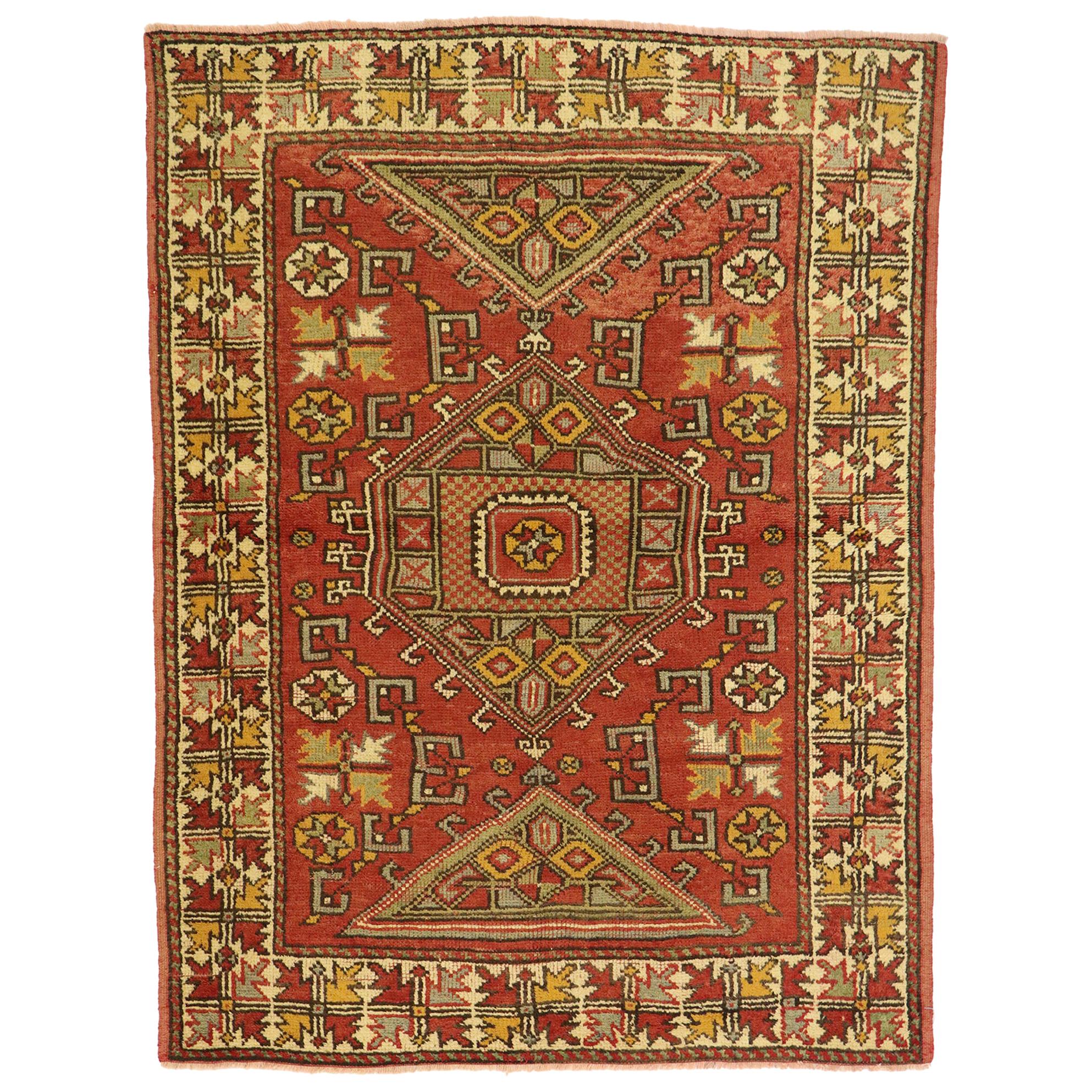 Vintage Turkish Oushak Rug with Bungalow Style For Sale