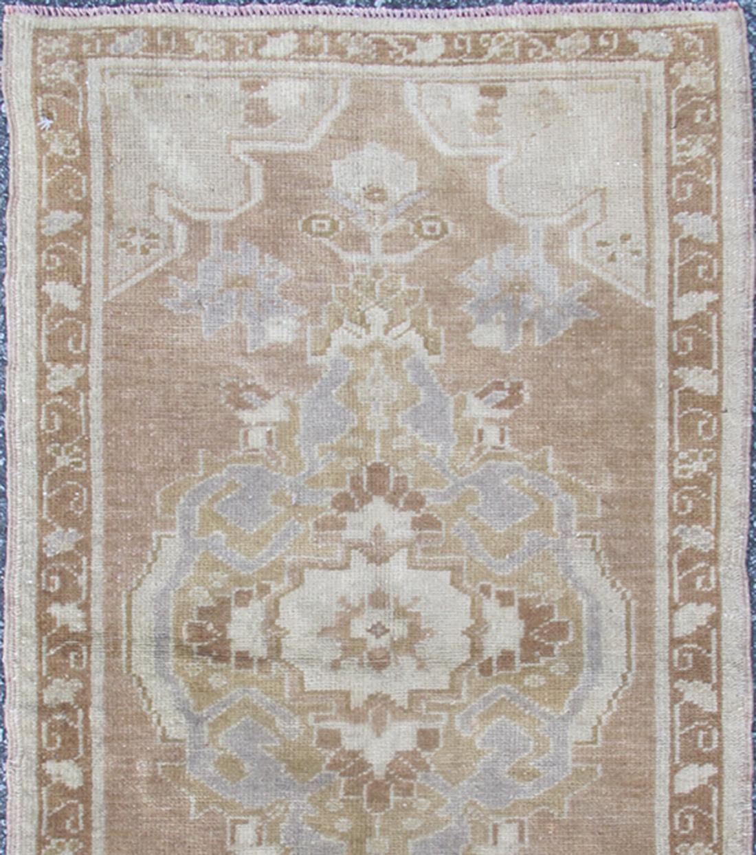 Vintage Turkish Oushak Rug with Central Medallion in Brown, Taupe, Ivory & Grey In Excellent Condition In Atlanta, GA