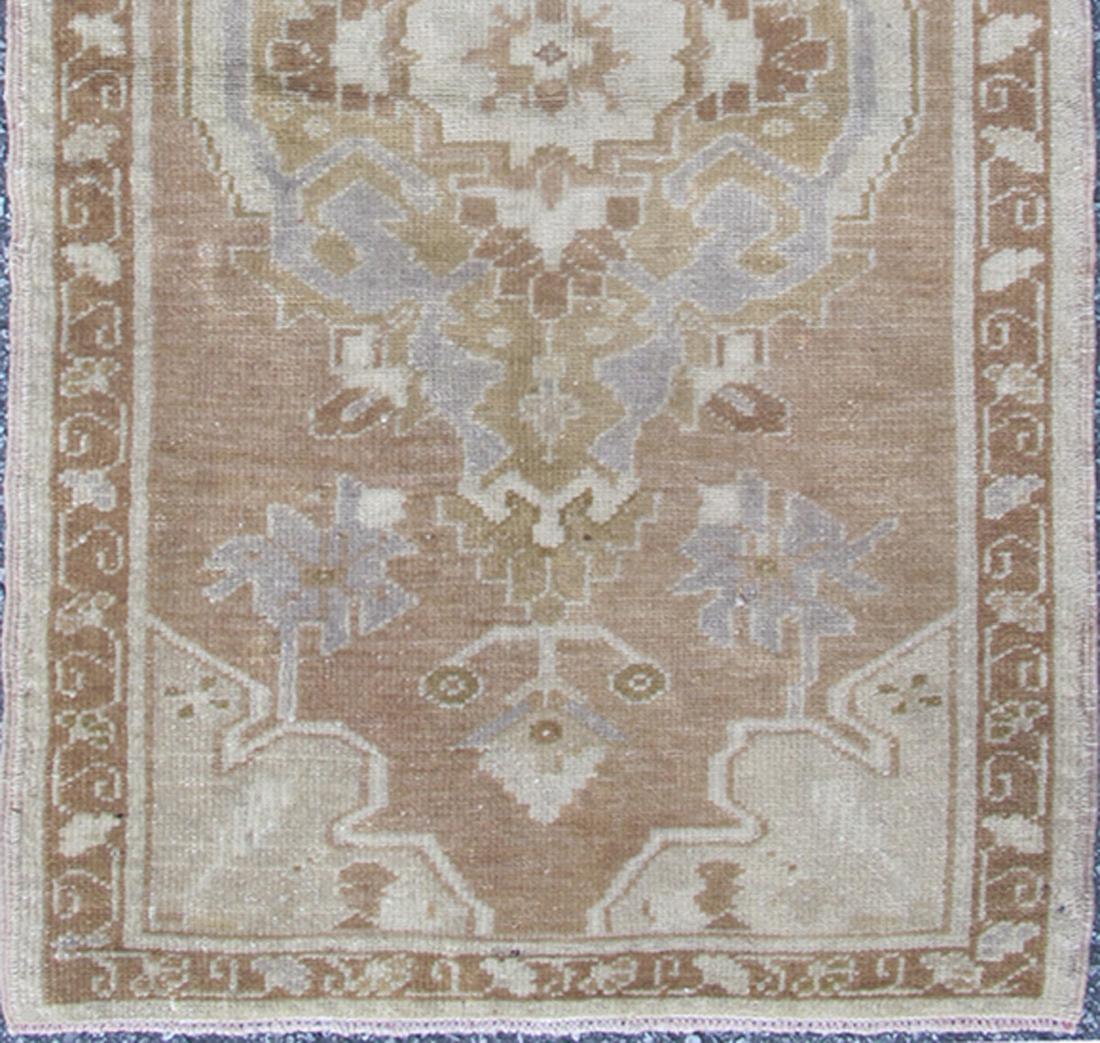 20th Century Vintage Turkish Oushak Rug with Central Medallion in Brown, Taupe, Ivory & Grey