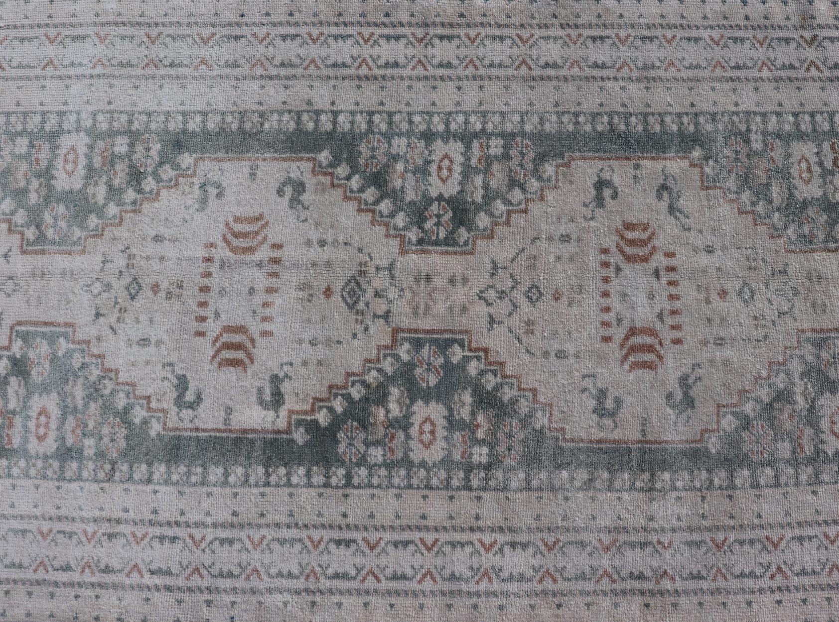 Vintage Turkish Oushak Rug with Central Medallions in Cream and Light Green For Sale 5