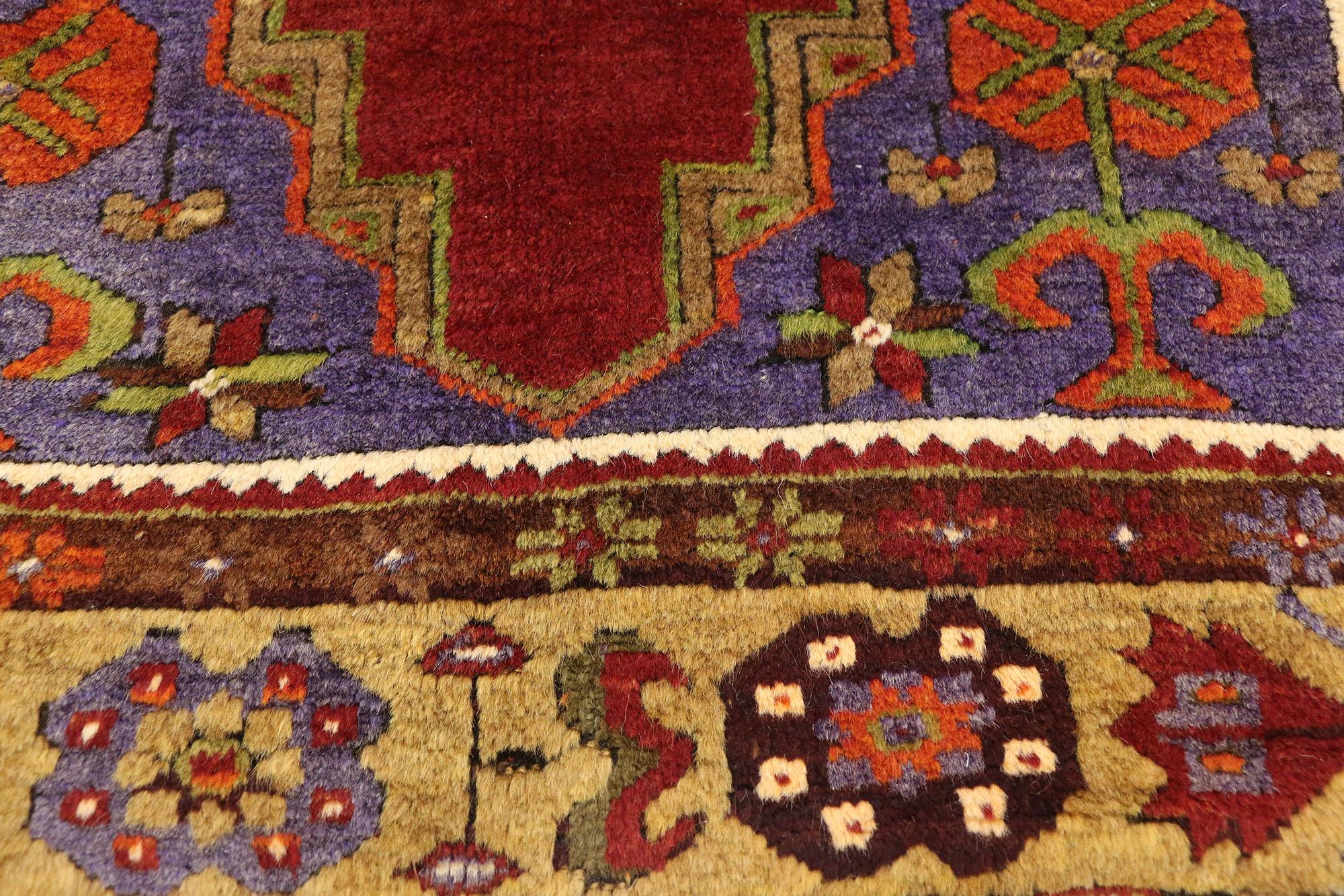 Hand-Knotted Vintage Turkish Oushak Rug with Colorful Arts & Crafts Style For Sale