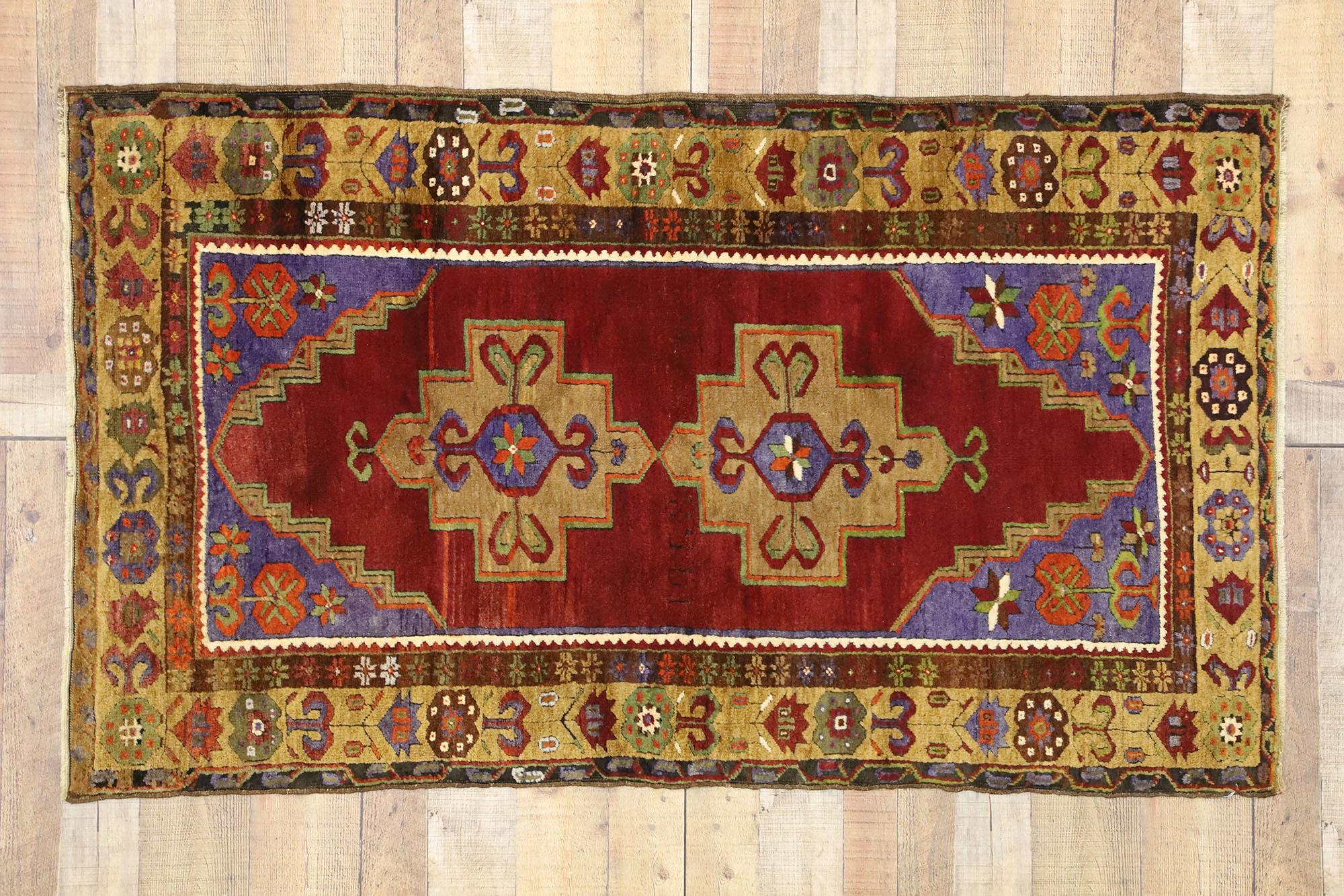 Türkischer Oushak-Teppich im bunten Arts & Crafts-Stil, Vintage (Wolle) im Angebot