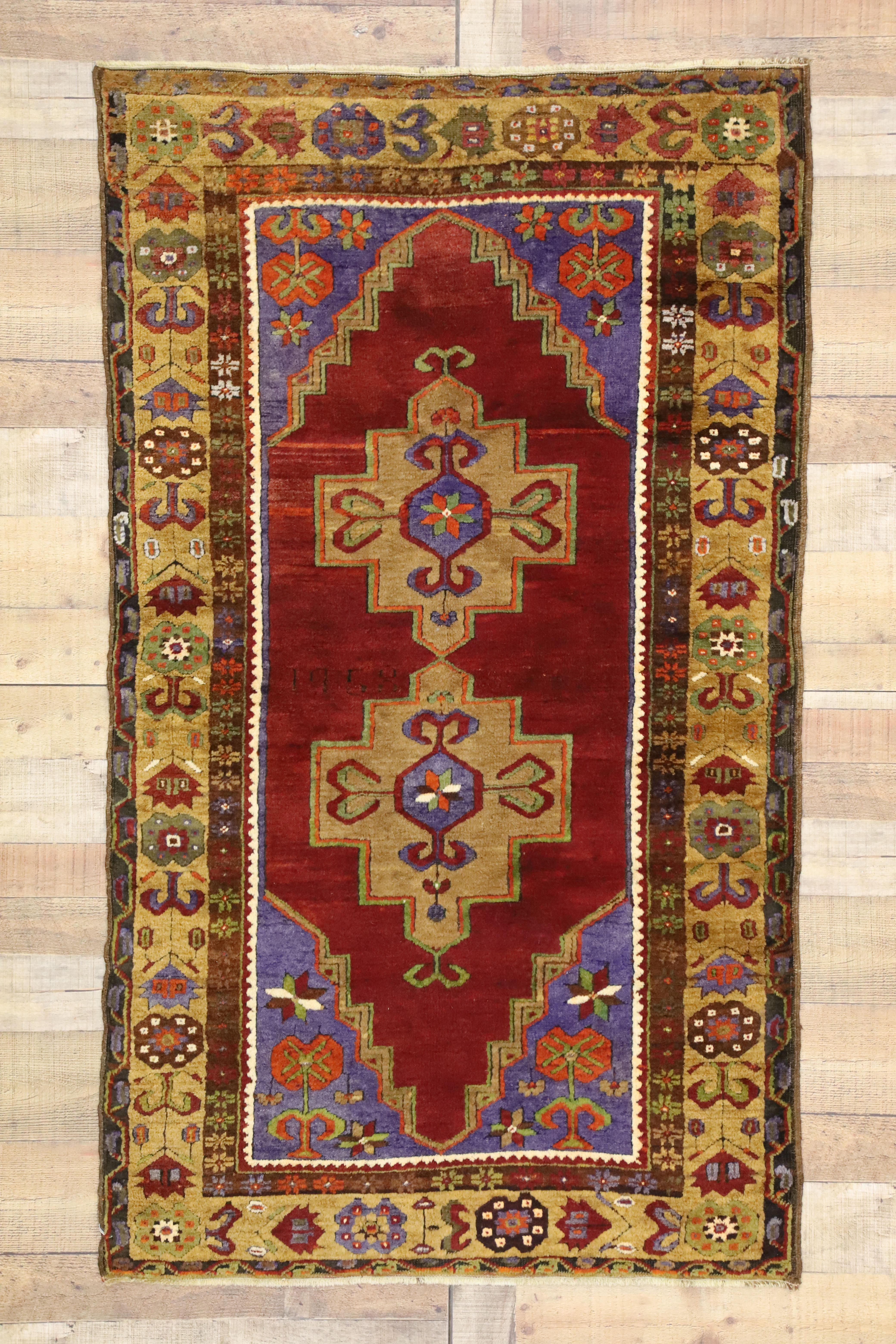 Vintage Turkish Oushak Rug with Colorful Arts & Crafts Style For Sale 1
