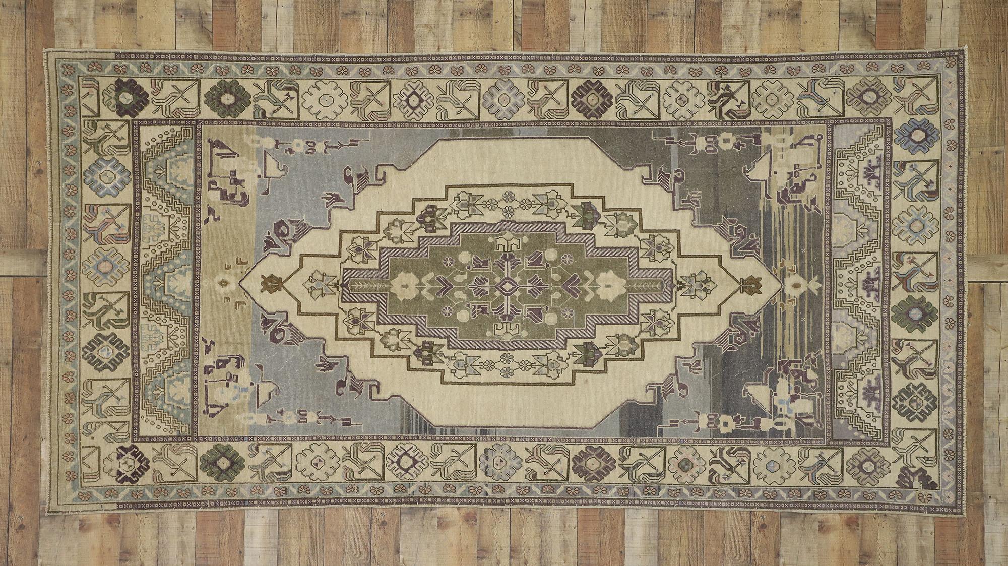 Wool Vintage Turkish Oushak Rug with Cottage Shaker Style For Sale