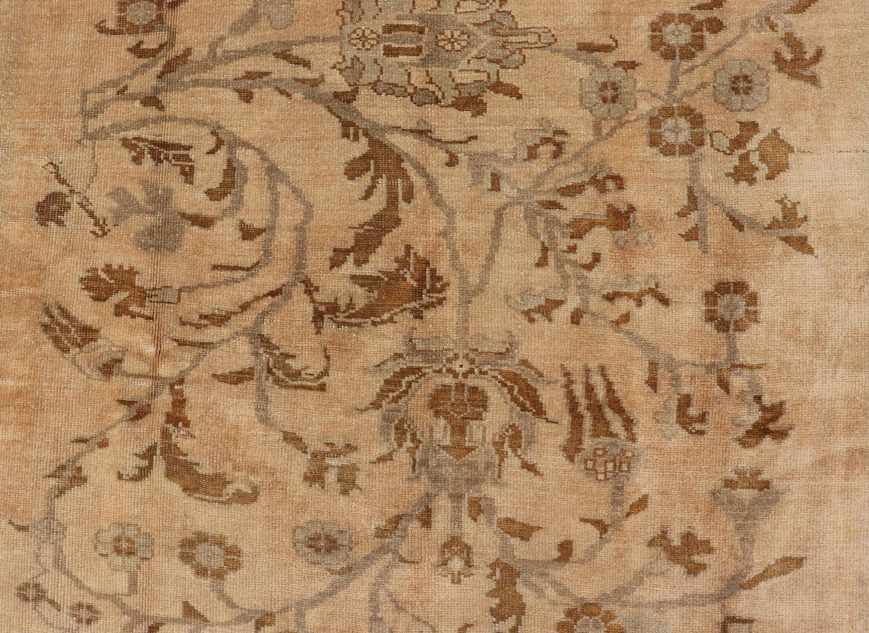 Vintage Turkish Oushak Rug with Detailed Vines and Flowers in Earthy Tones For Sale 5