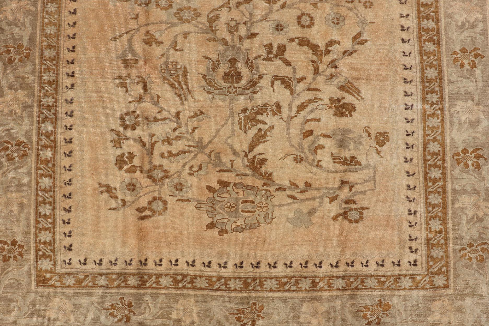 Vintage Turkish Oushak Rug with Detailed Vines and Flowers in Earthy Tones For Sale 7
