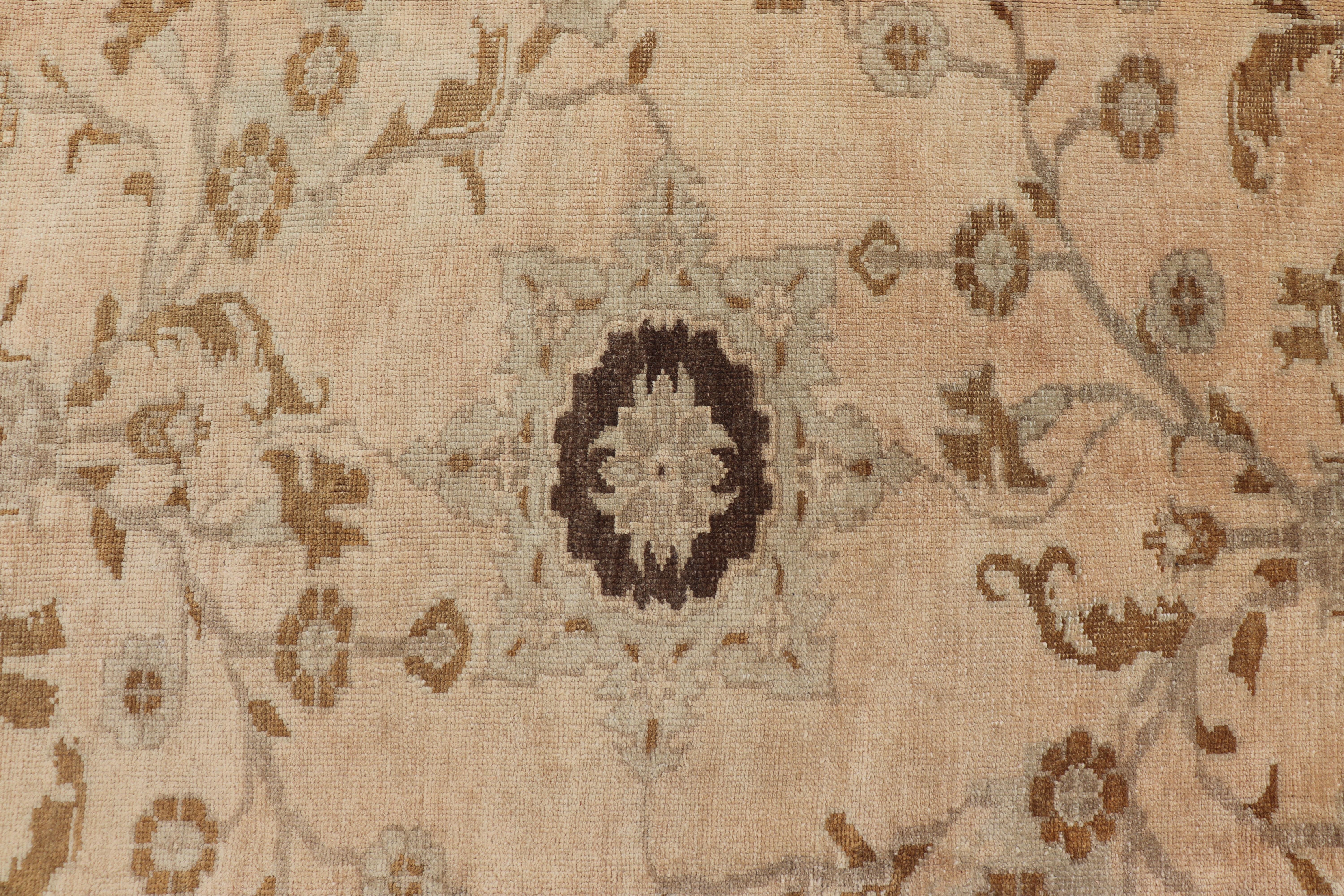 Wool Vintage Turkish Oushak Rug with Detailed Vines and Flowers in Earthy Tones For Sale