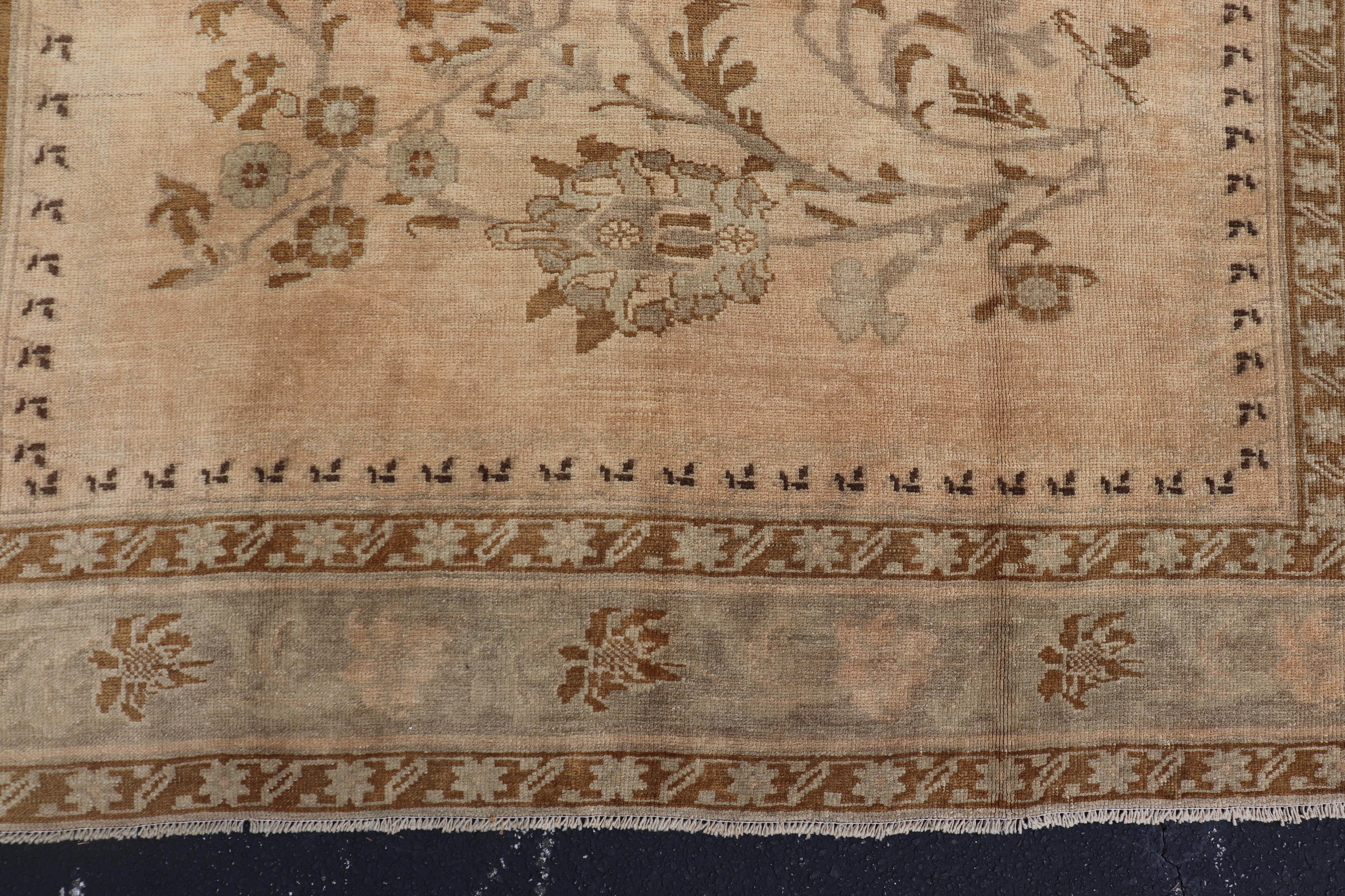 Vintage Turkish Oushak Rug with Detailed Vines and Flowers in Earthy Tones For Sale 1