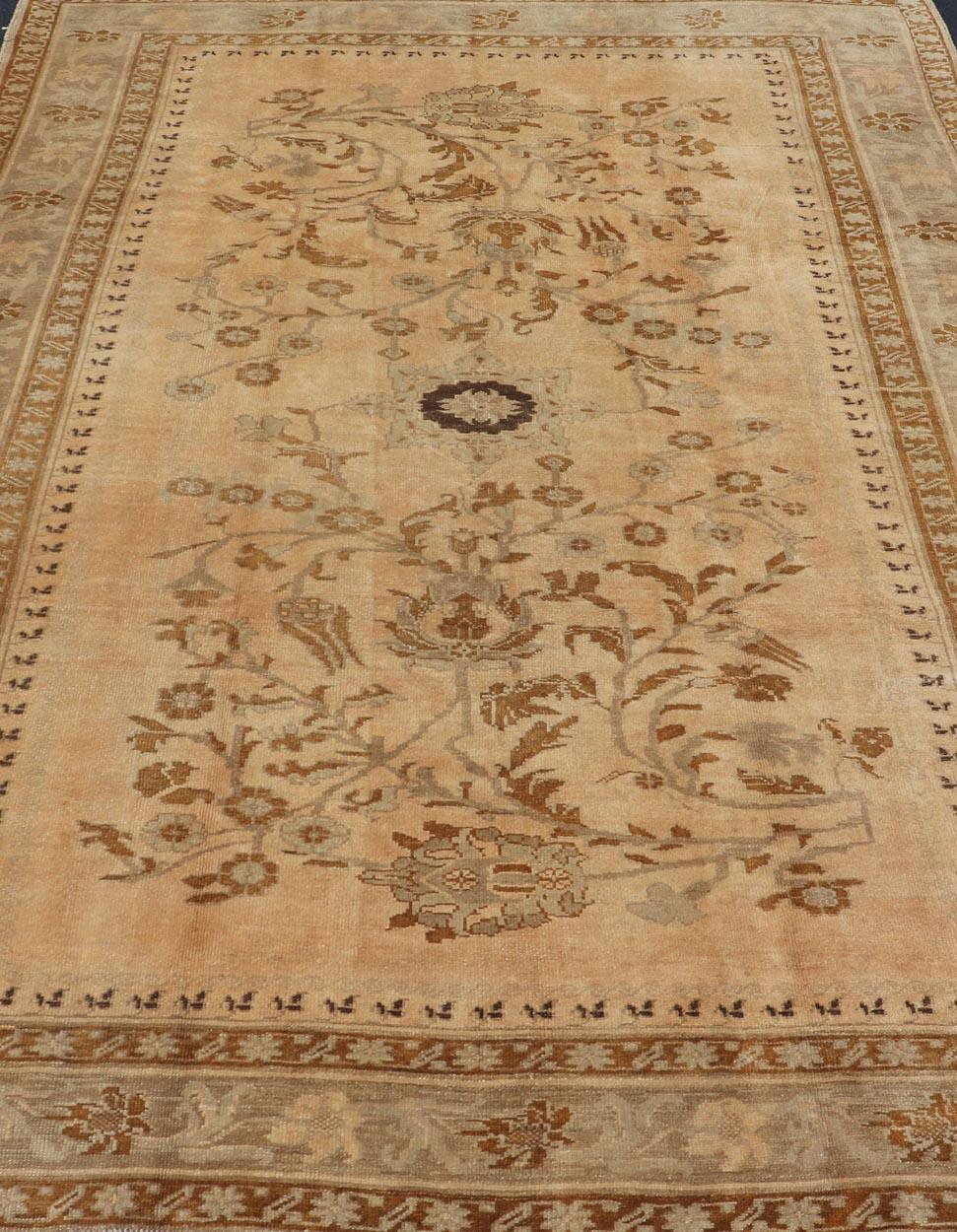 Vintage Turkish Oushak Rug with Detailed Vines and Flowers in Earthy Tones For Sale 2