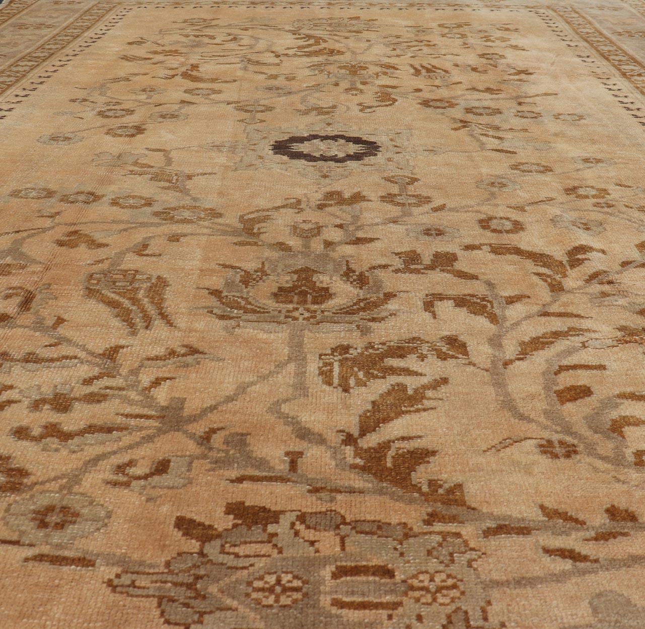 Vintage Turkish Oushak Rug with Detailed Vines and Flowers in Earthy Tones For Sale 3