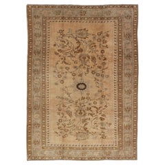 Vintage Turkish Oushak Rug with Detailed Vines and Flowers in Earthy Tones