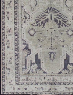 Vintage Turkish Oushak Rug in Muted Lavender, Soft Taupe, and Dusty Olive