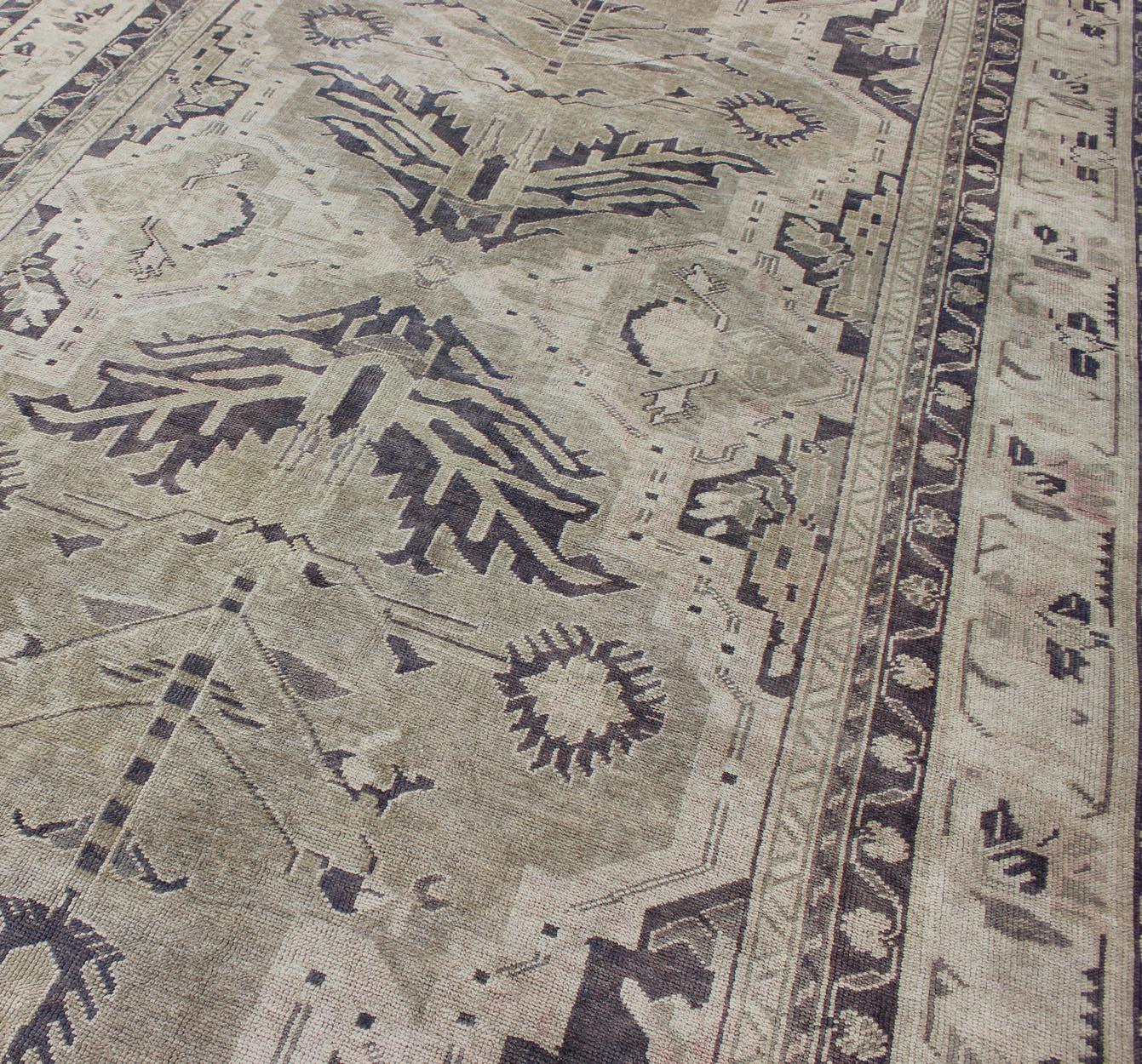 Vintage Turkish Oushak Rug with Dual Medallion Design in Dark Blue and Taupe For Sale 2