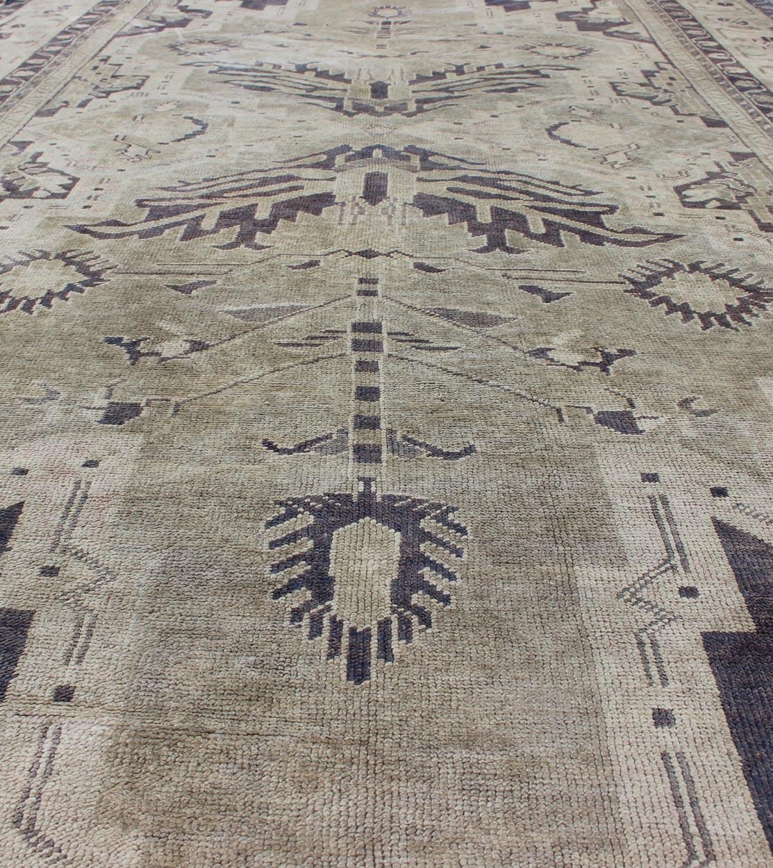 Vintage Turkish Oushak Rug with Dual Medallion Design in Dark Blue and Taupe For Sale 3