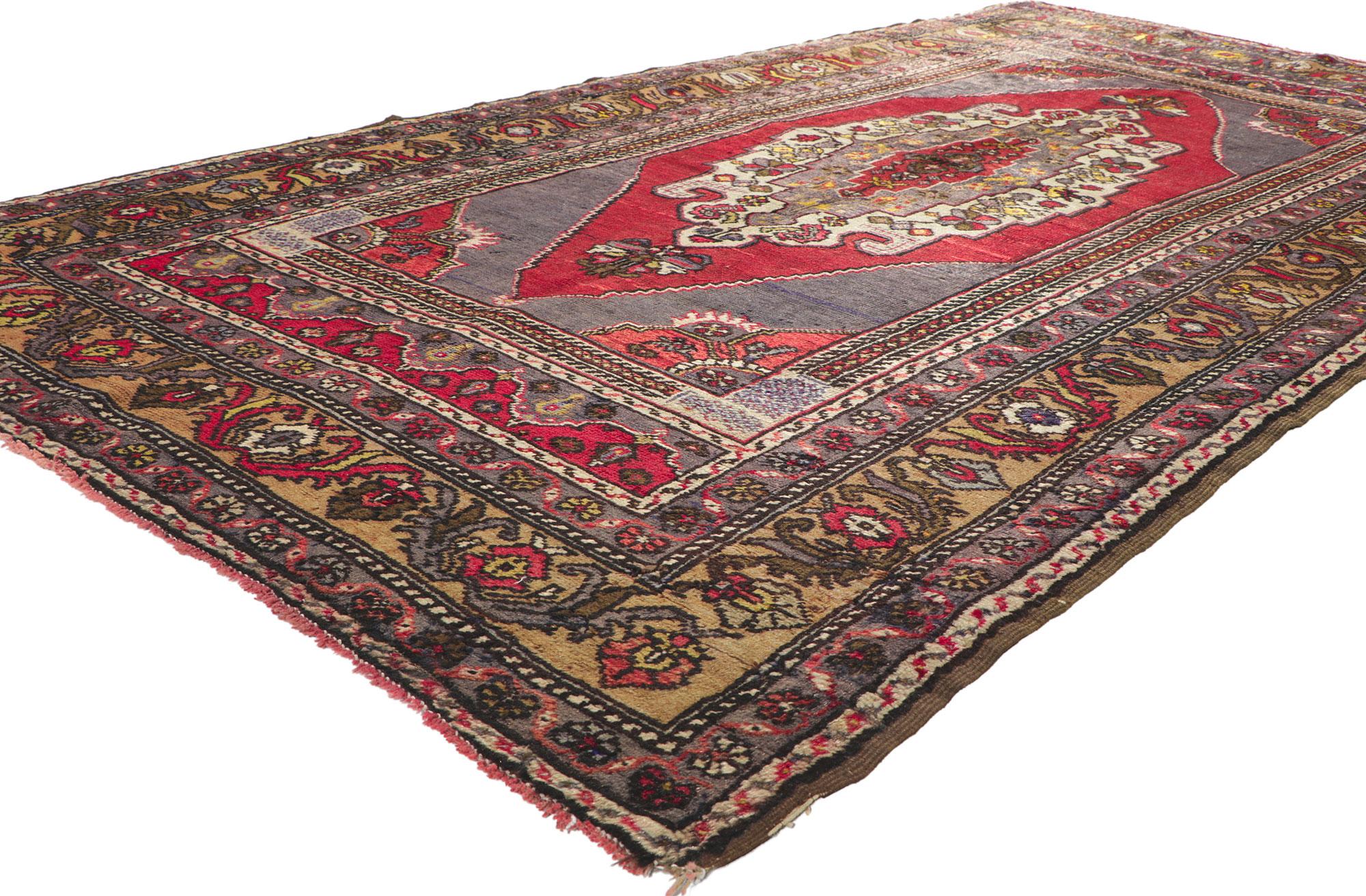 72690 Vintage Turkish Oushak Rug, 04'07 X 08'07.
Emanating timeless style with incredible detail and texture, this hand-knotted wool vintage Oushak rug is a captivating vision of woven beauty. The botanical design and rich color palette woven into