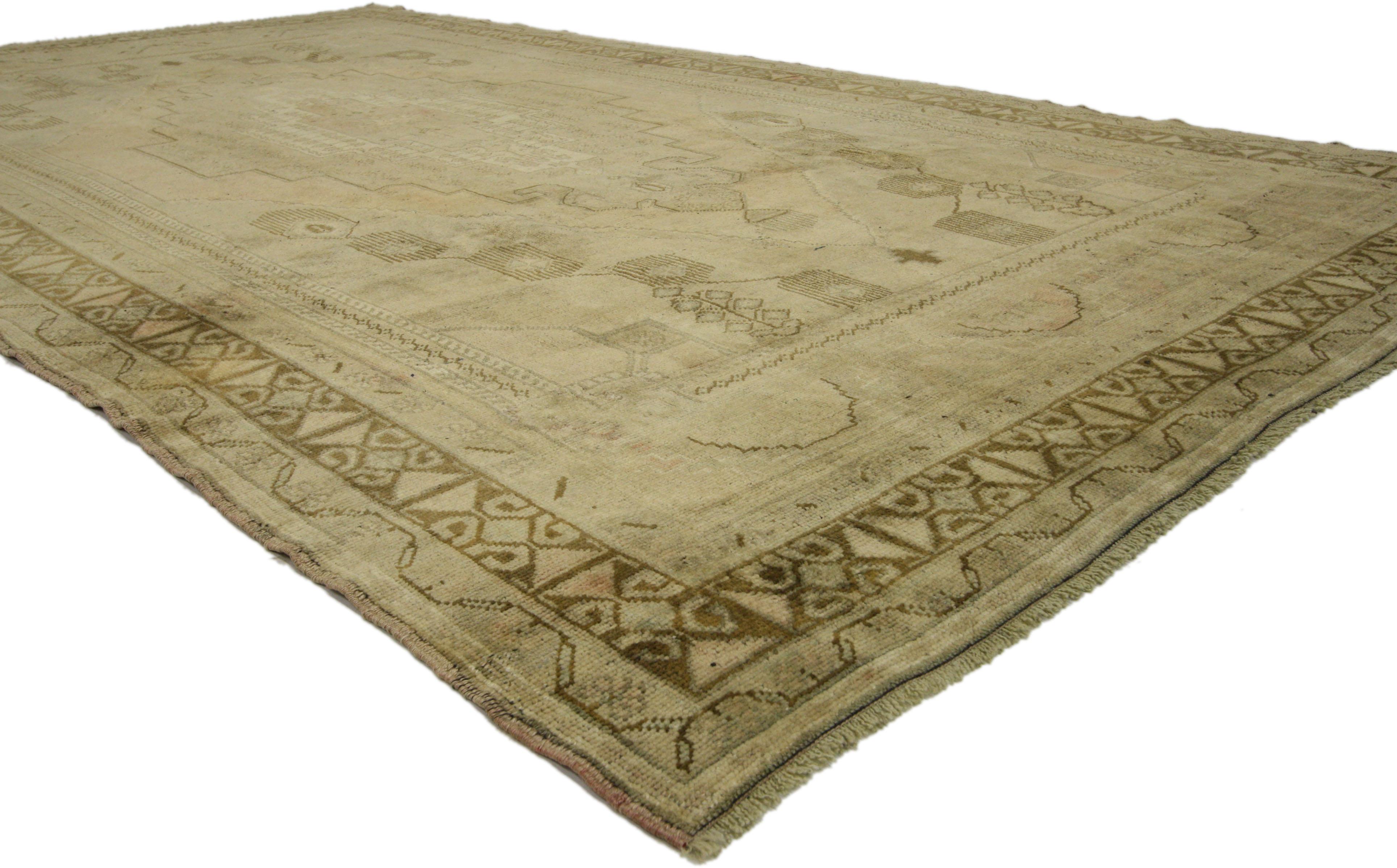 Hand-Knotted Vintage Turkish Oushak Rug with Earthy Rustic Style, Hallway Runner For Sale