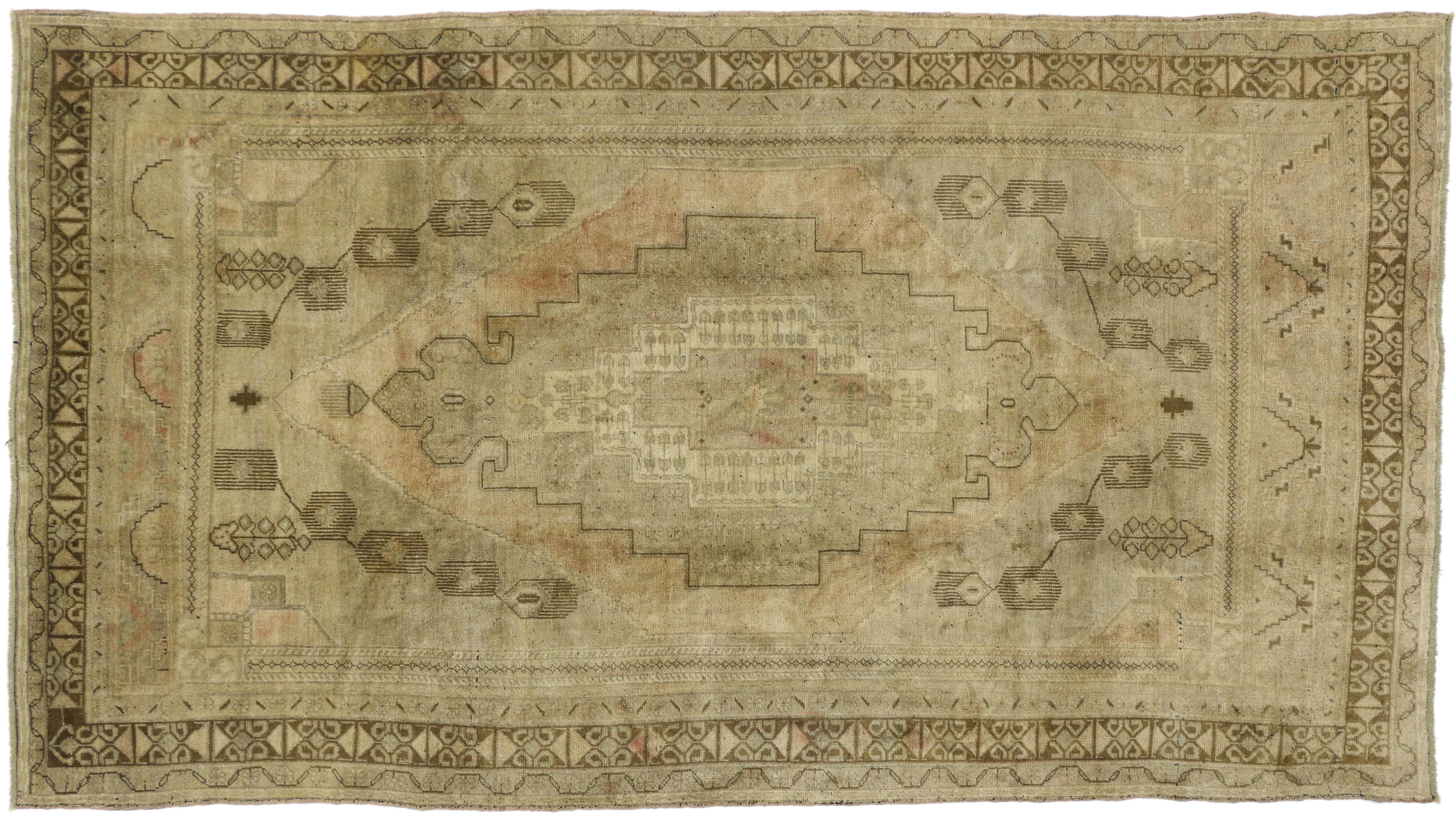 20th Century Vintage Turkish Oushak Rug with Earthy Rustic Style, Hallway Runner For Sale