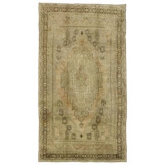 Tappeto vintage turco Oushak con stile rustico e terroso, corridore per corridoio