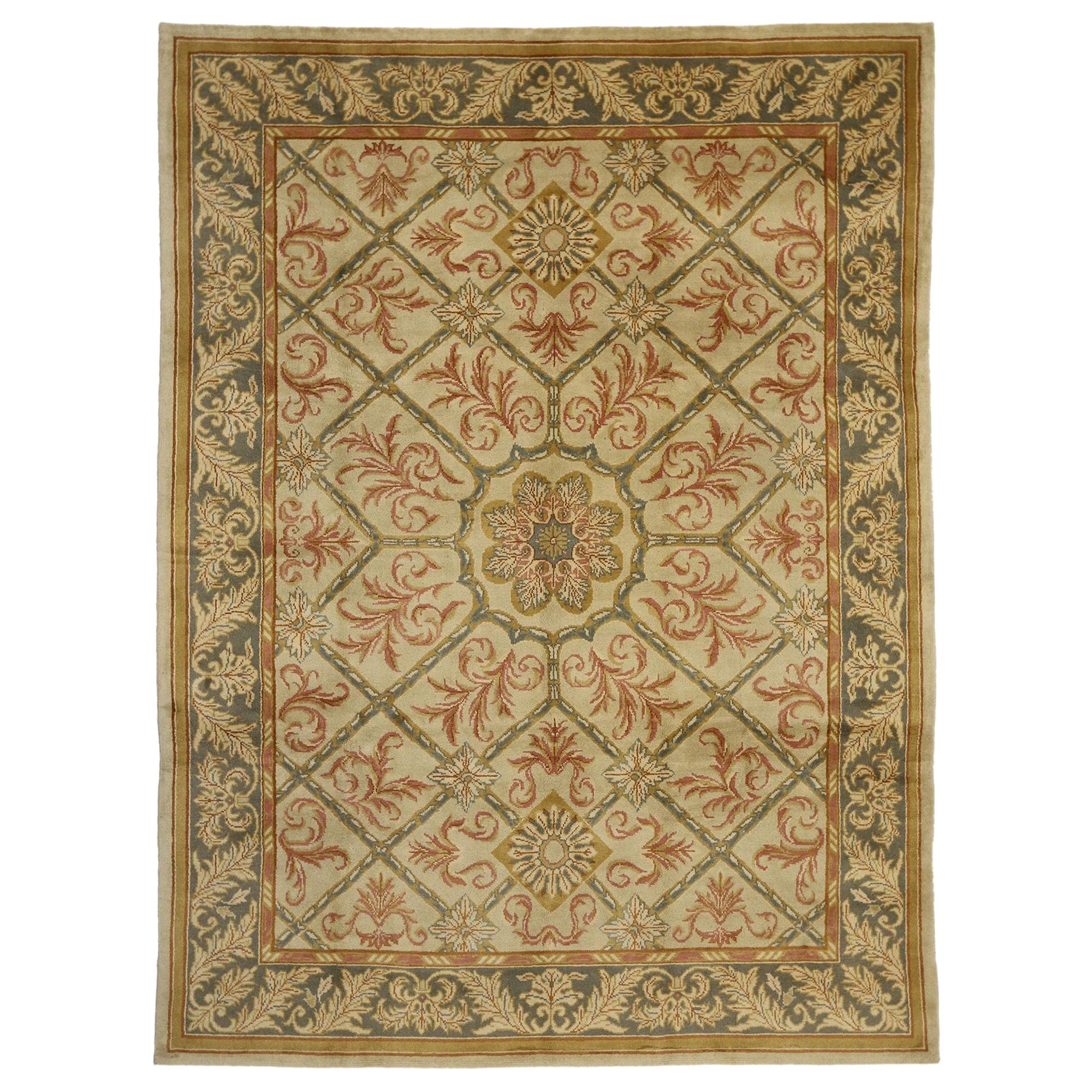 Vintage Turkish Oushak Rug with Elizabethan Style and French Influence For Sale