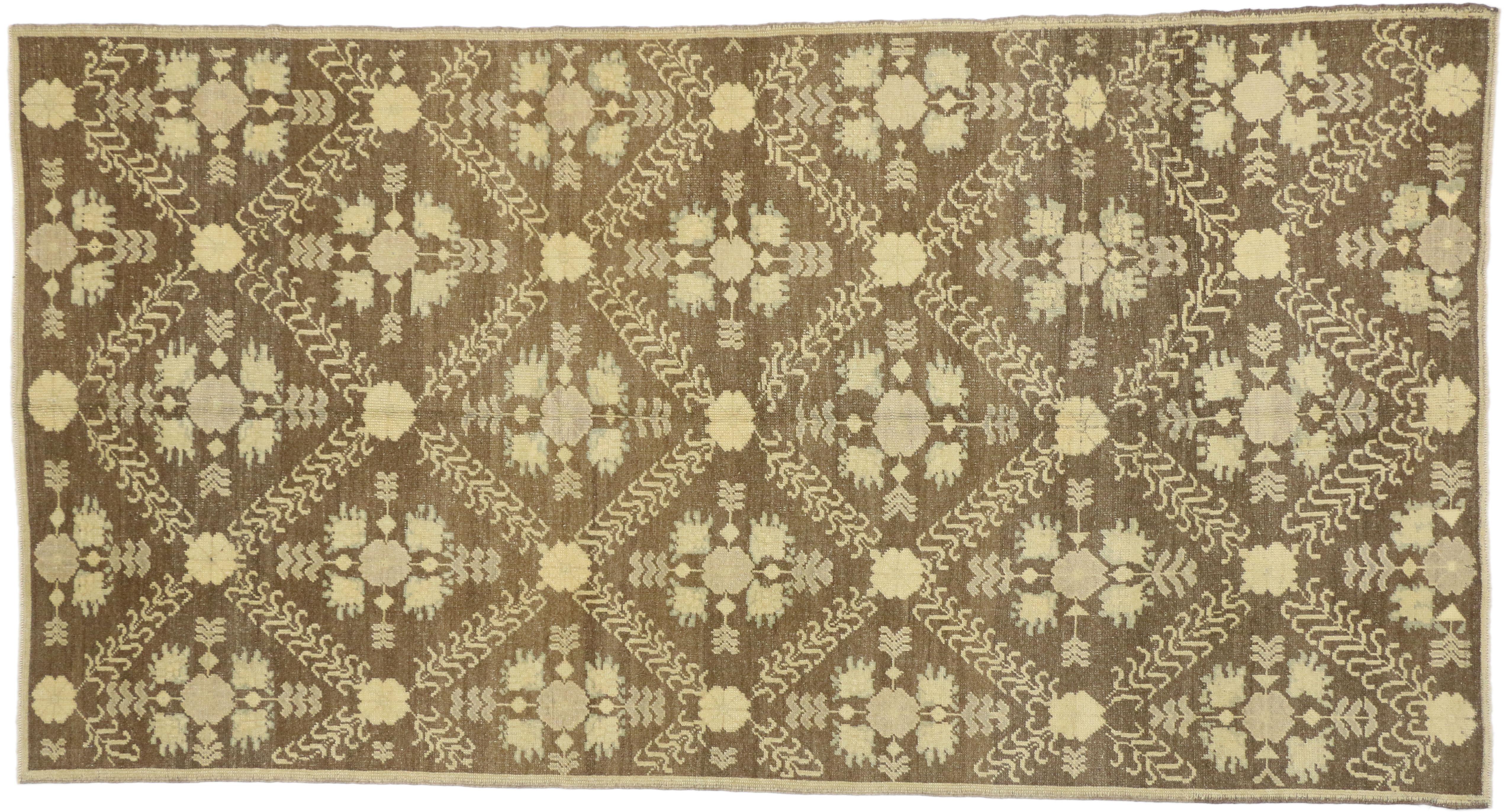 Wool Vintage Turkish Oushak Rug with English Cottage Style For Sale