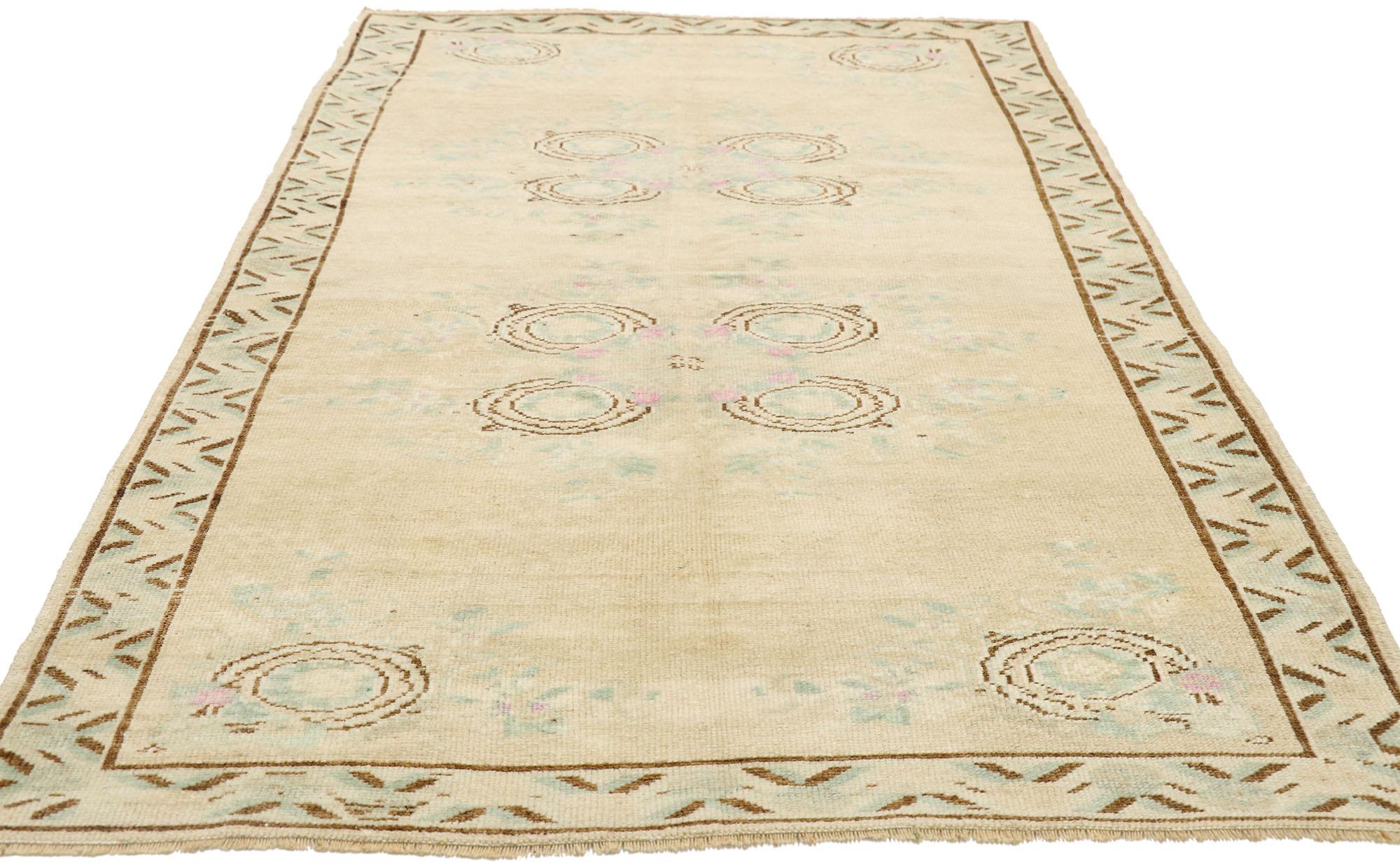 Hand-Knotted Vintage Turkish Oushak Rug with English Country Cottage Style For Sale
