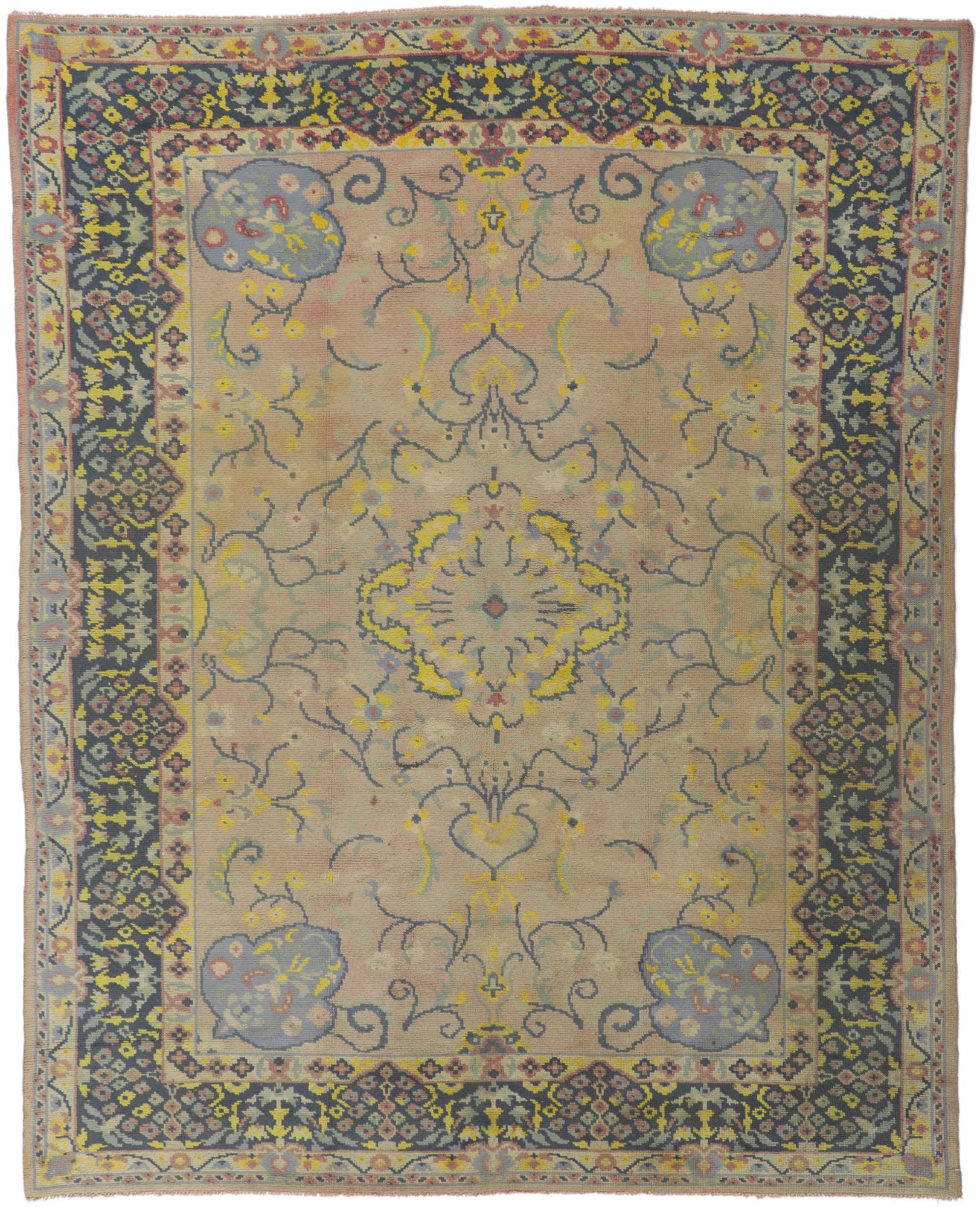 Vintage Turkish Oushak Rug with European Cottage Style For Sale 6