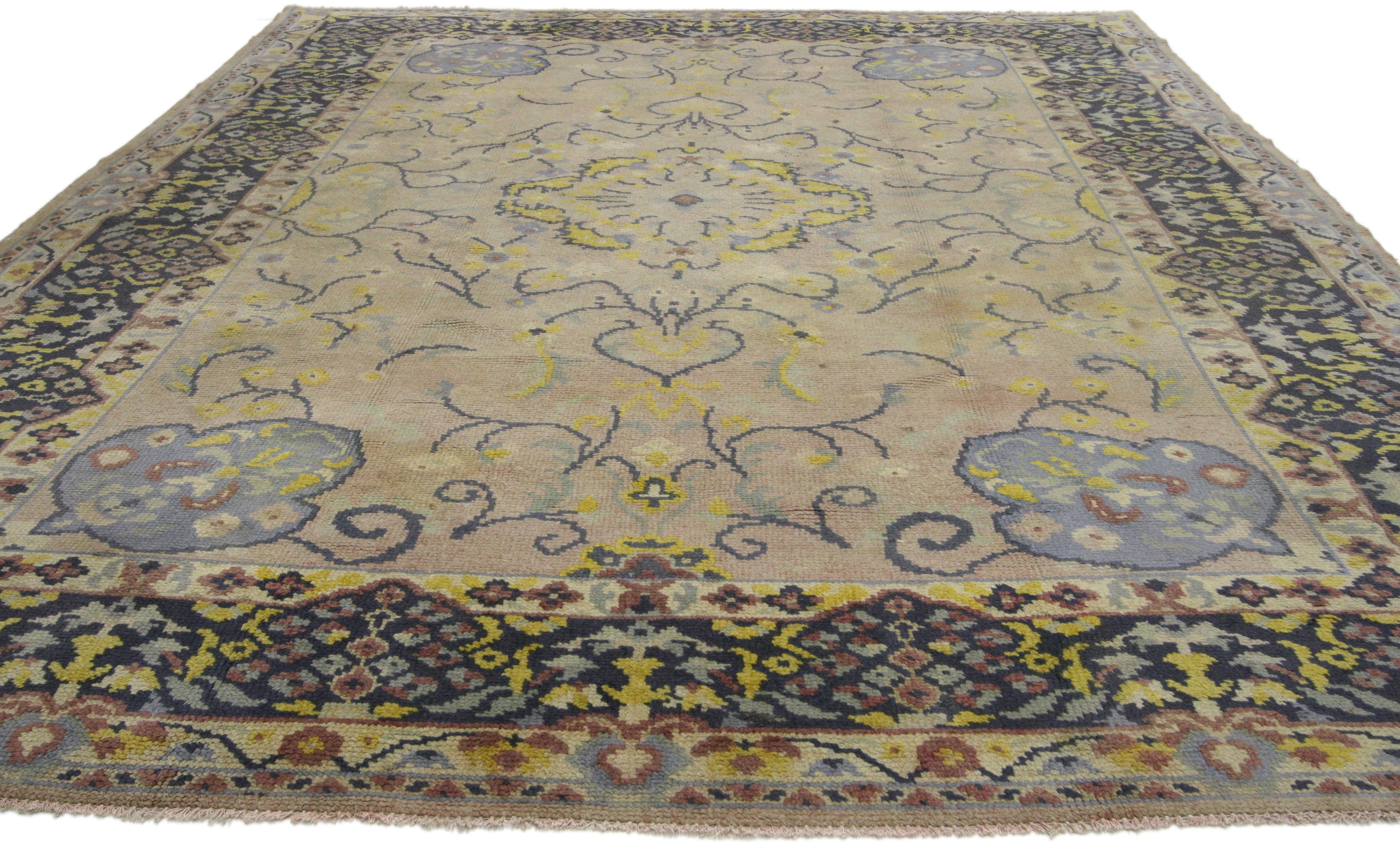 20th Century Vintage Turkish Oushak Rug with European Cottage Style For Sale