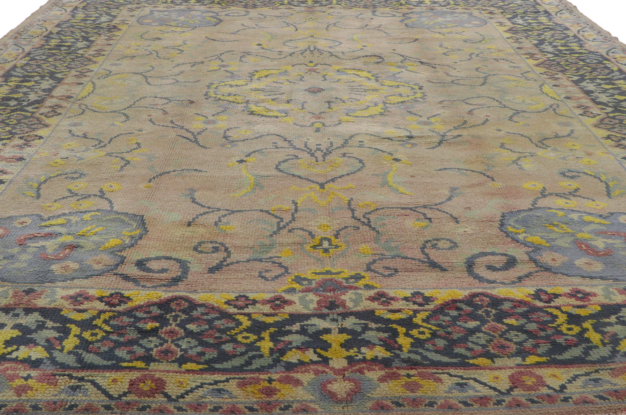 Wool Vintage Turkish Oushak Rug with European Cottage Style For Sale