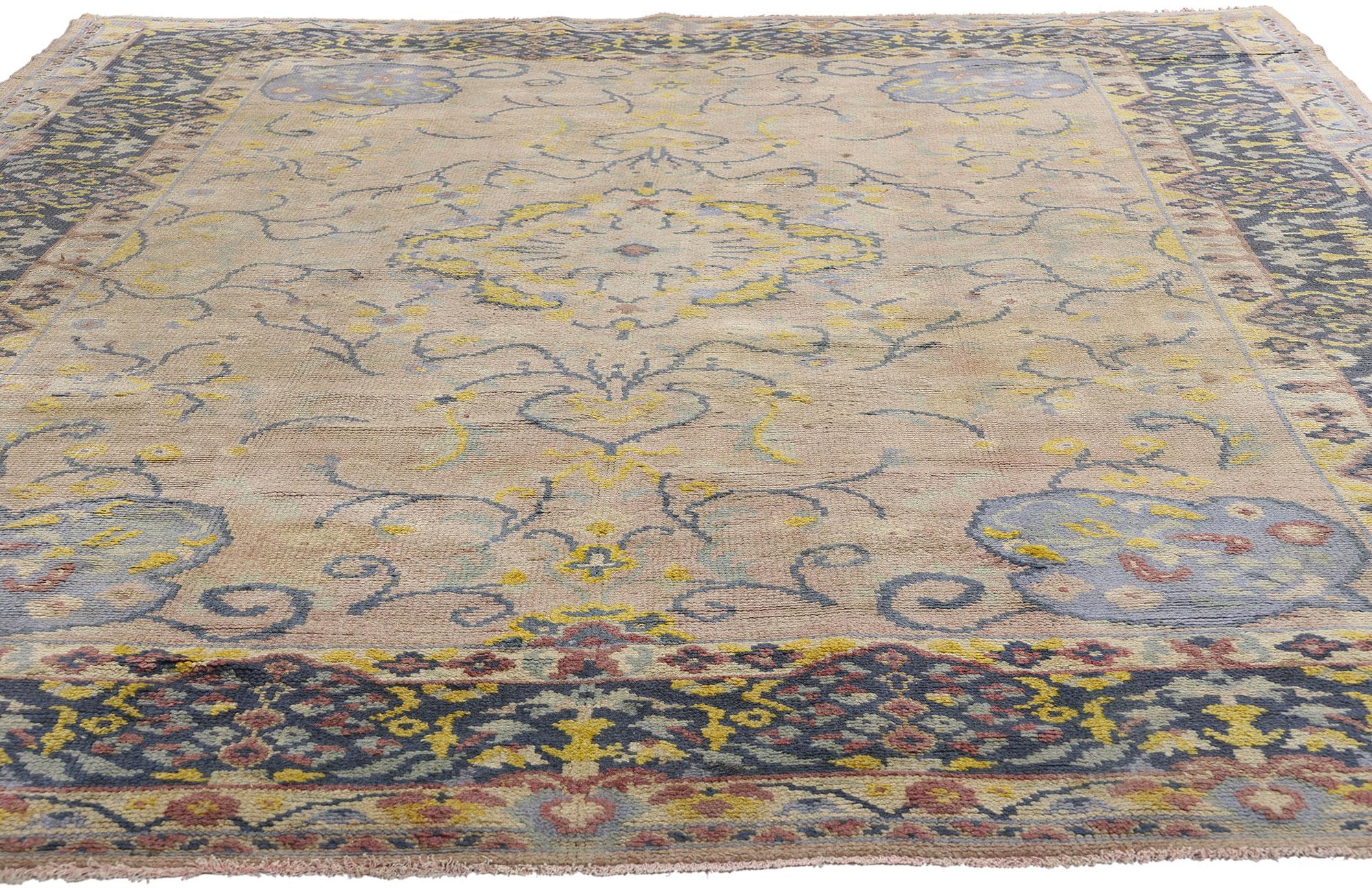 Hand-Knotted 1930's Turkish Oushak Carpet with Traditional Style For Sale