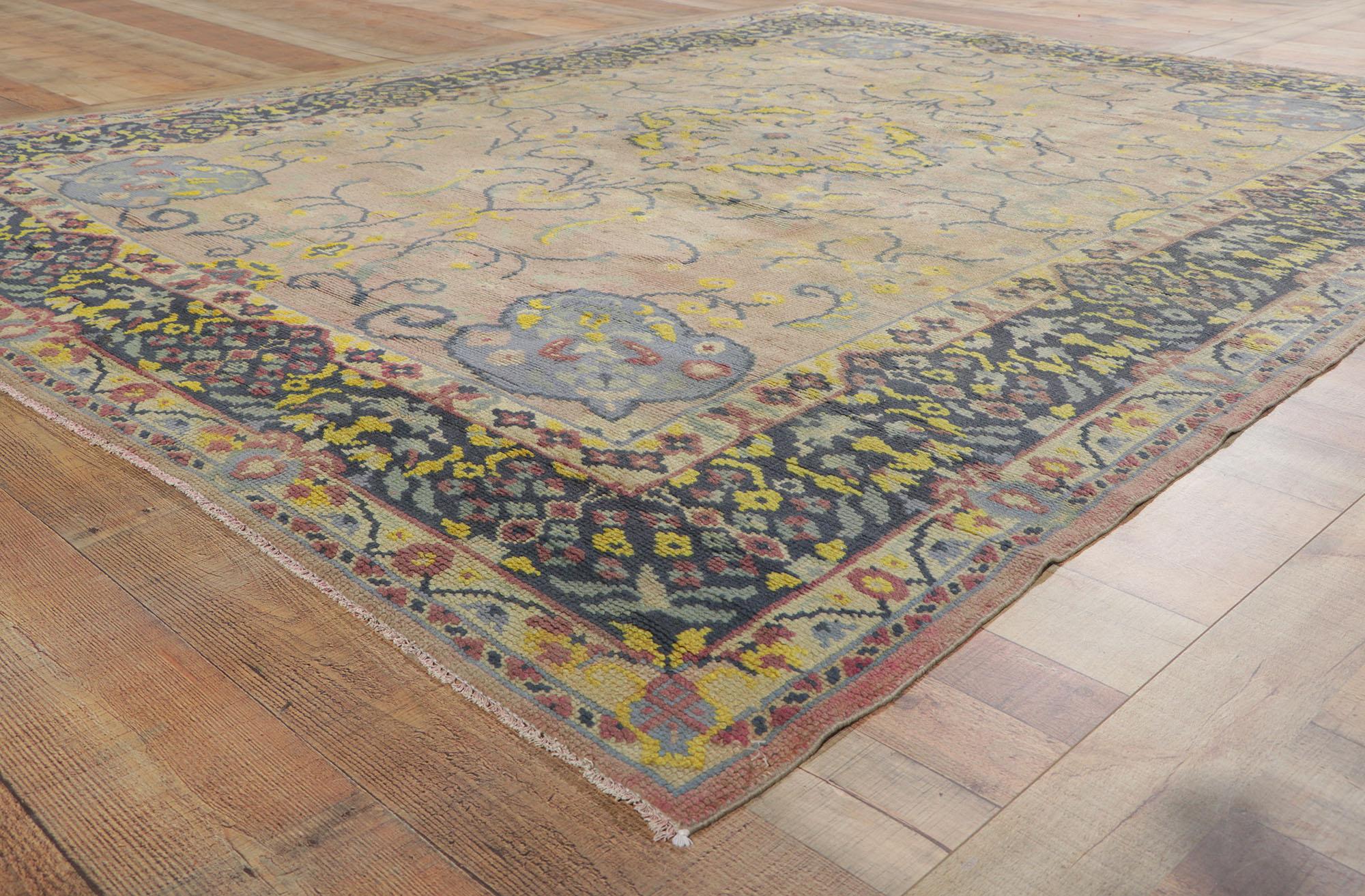 Vintage Turkish Oushak Rug with European Cottage Style For Sale 3