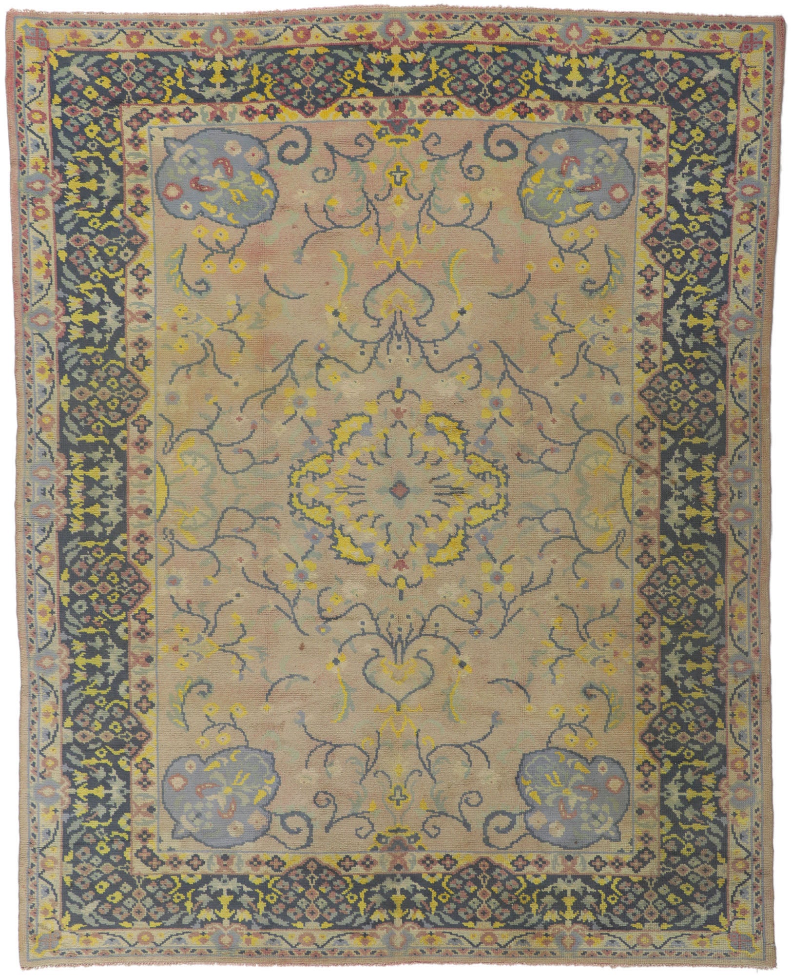 Vintage Turkish Oushak Rug with European Cottage Style