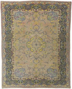 Used Turkish Oushak Rug with European Cottage Style