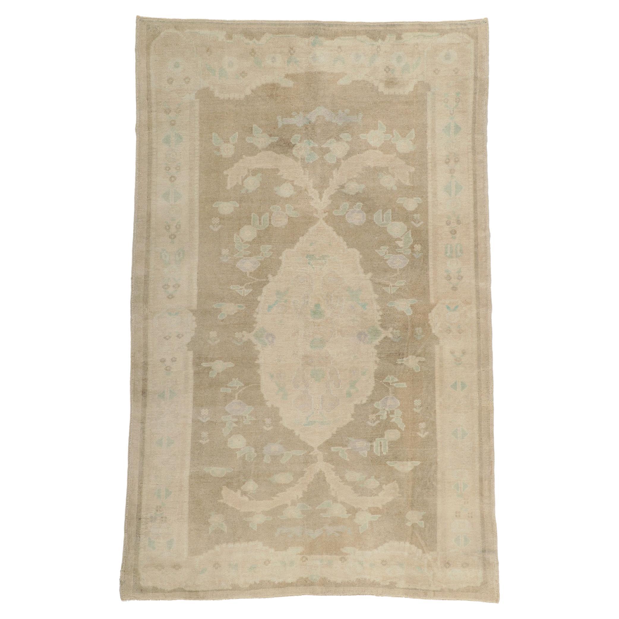 Vintage Turkish Oushak Rug with Faded Soft Earth-Tone Colors