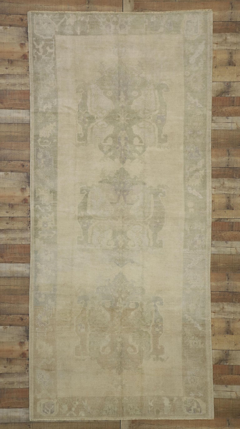 Vintage Turkish Oushak Rug with Feminine Tones, Wide Hallway Runner For ...