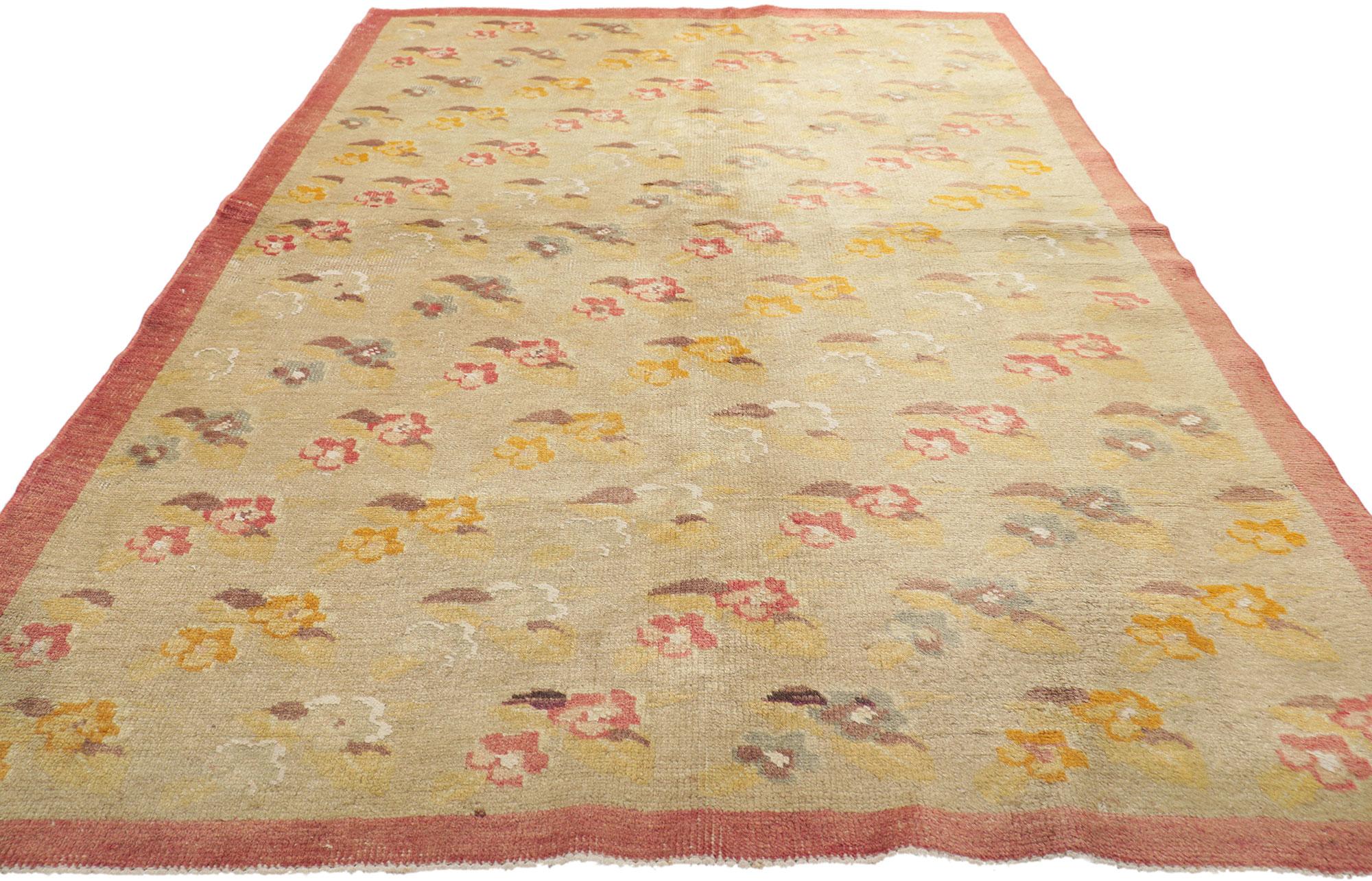 Hand-Knotted Vintage Turkish Oushak Rug For Sale