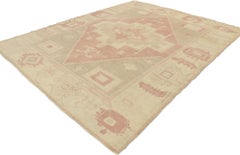 Vintage Turkish Oushak Rug with French Boho Chic Transitional Style
